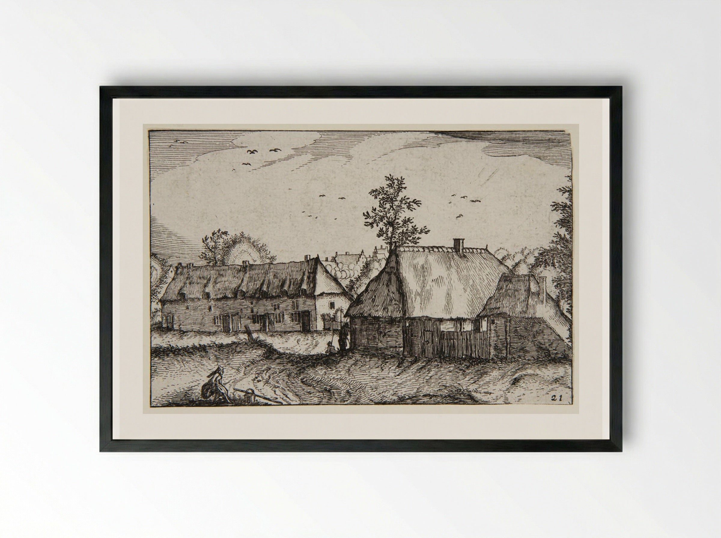 View of a Town with a Woman in the Foreground - Claes Jansz. Visscher - Framed Print Black