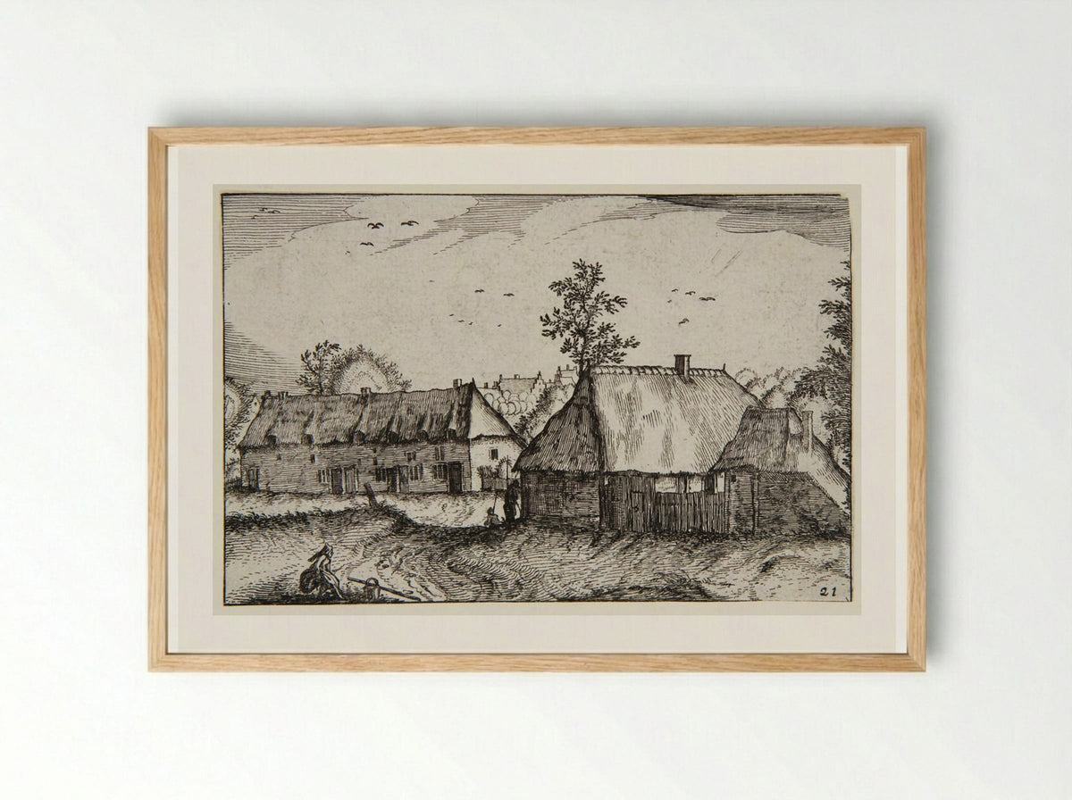View of a Town with a Woman in the Foreground - Claes Jansz. Visscher - Framed Print Wood
