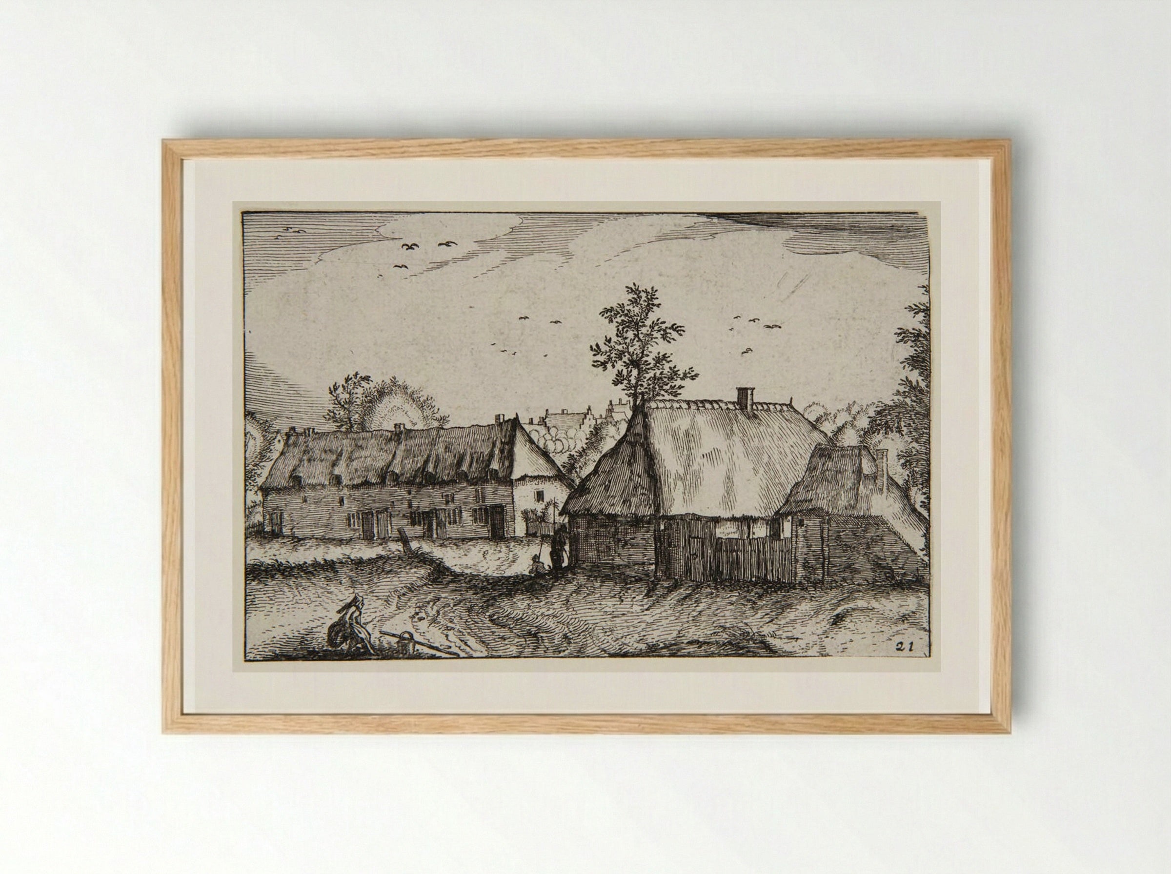 View of a Town with a Woman in the Foreground - Claes Jansz. Visscher - Framed Print Wood