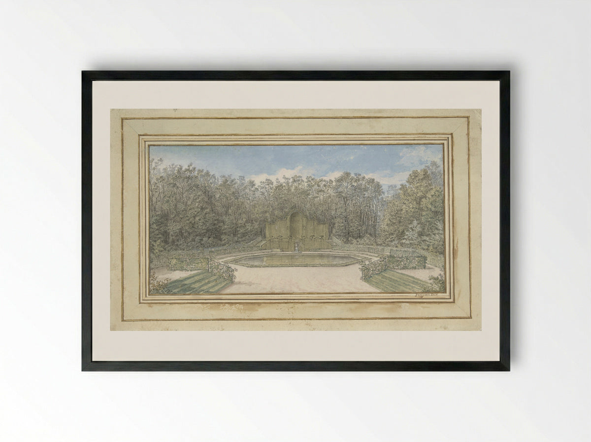 View of a Trellis Pavilion in a Park - Alexis Nicolas Pérignon - Framed Print Black