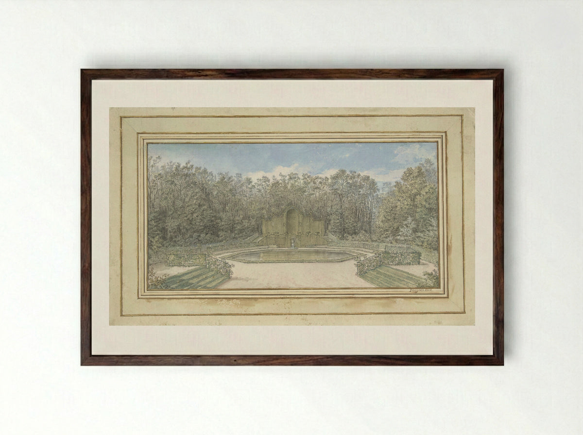 View of a Trellis Pavilion in a Park - Alexis Nicolas Pérignon - Framed Print Dark Wood