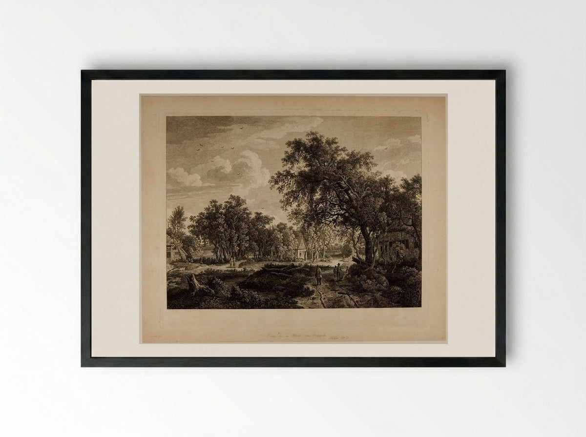 View of a Village in a Wood, near Antwerp - François Vivares - Framed Print Black