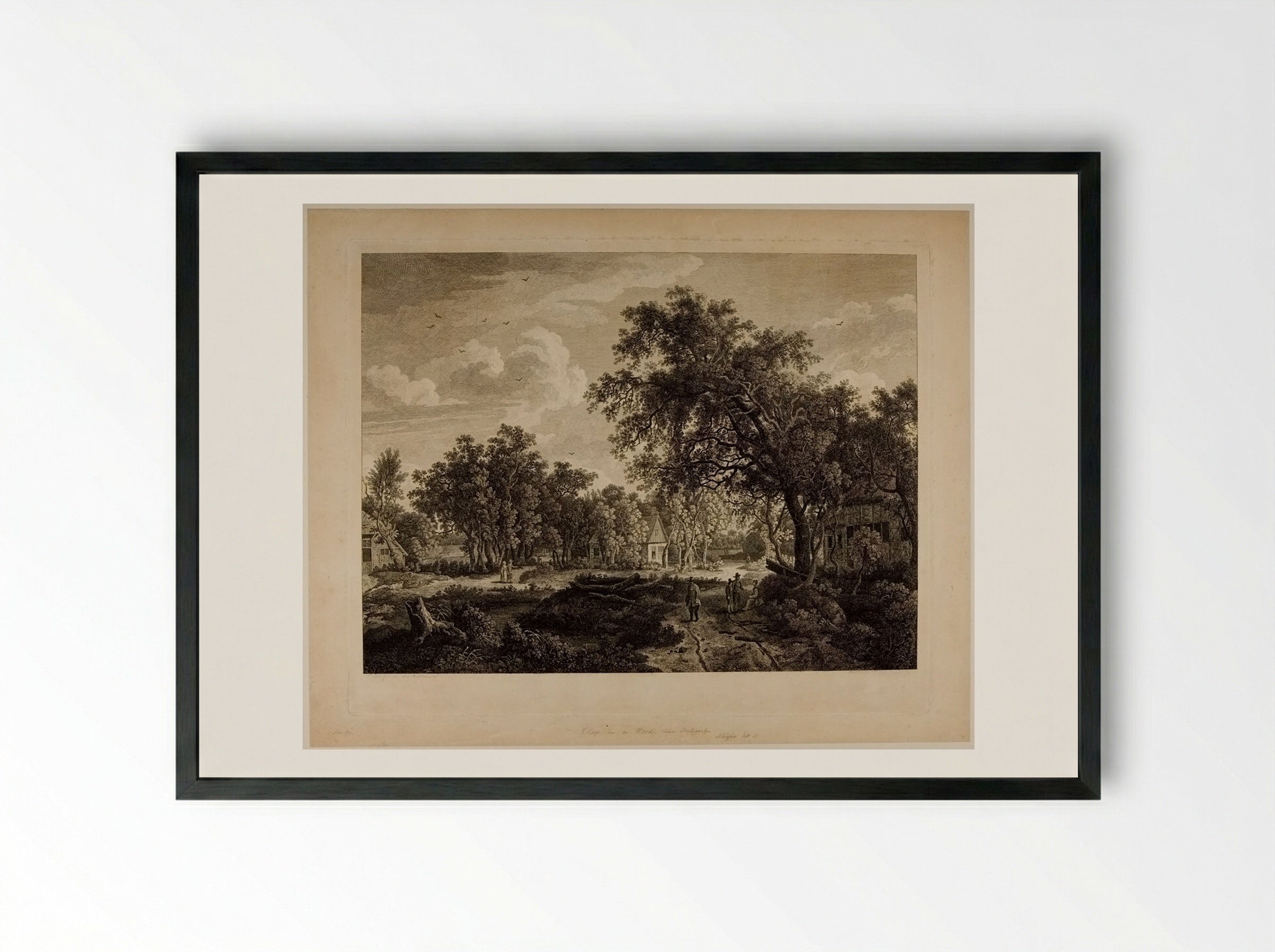 View of a Village in a Wood, near Antwerp - François Vivares - Framed Print Black