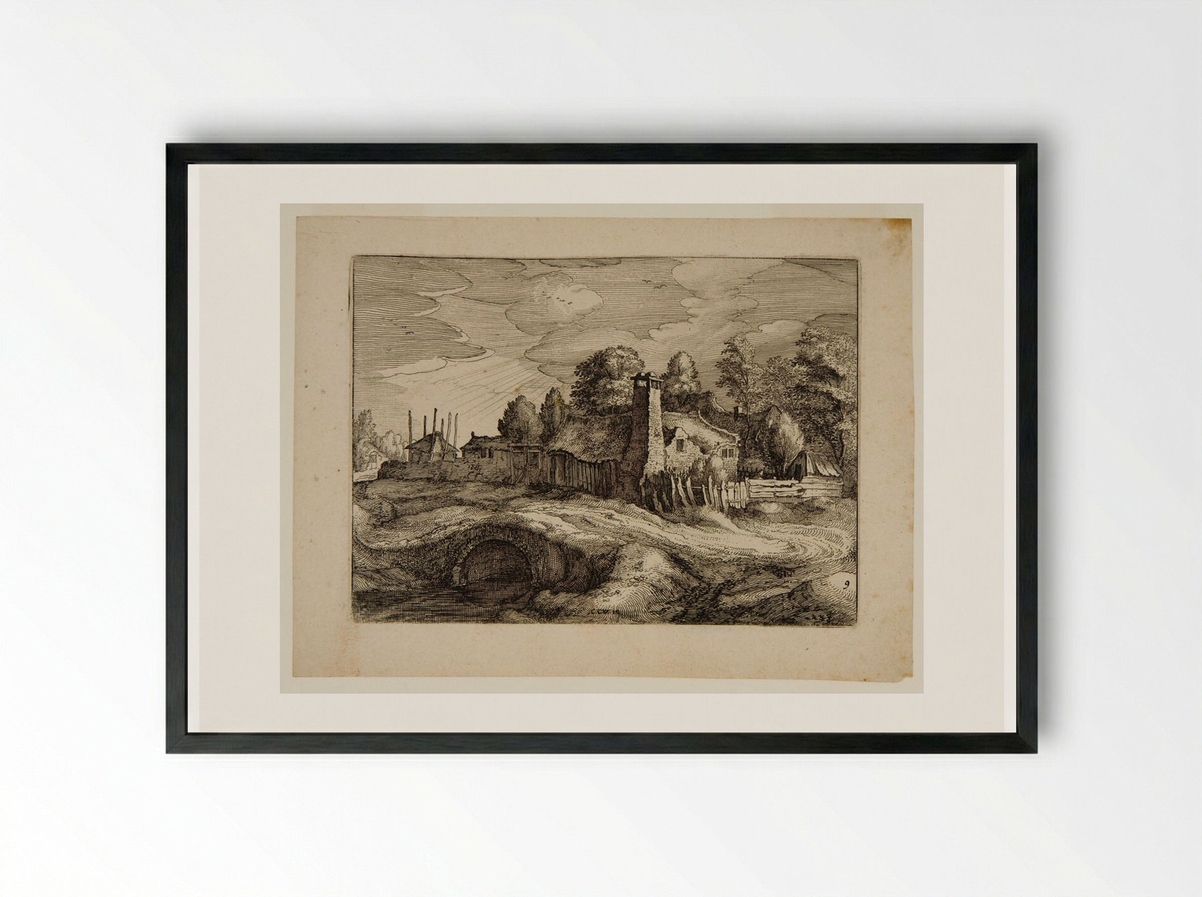 View of a Village - Claes Jansz. Visscher - Framed Print Black