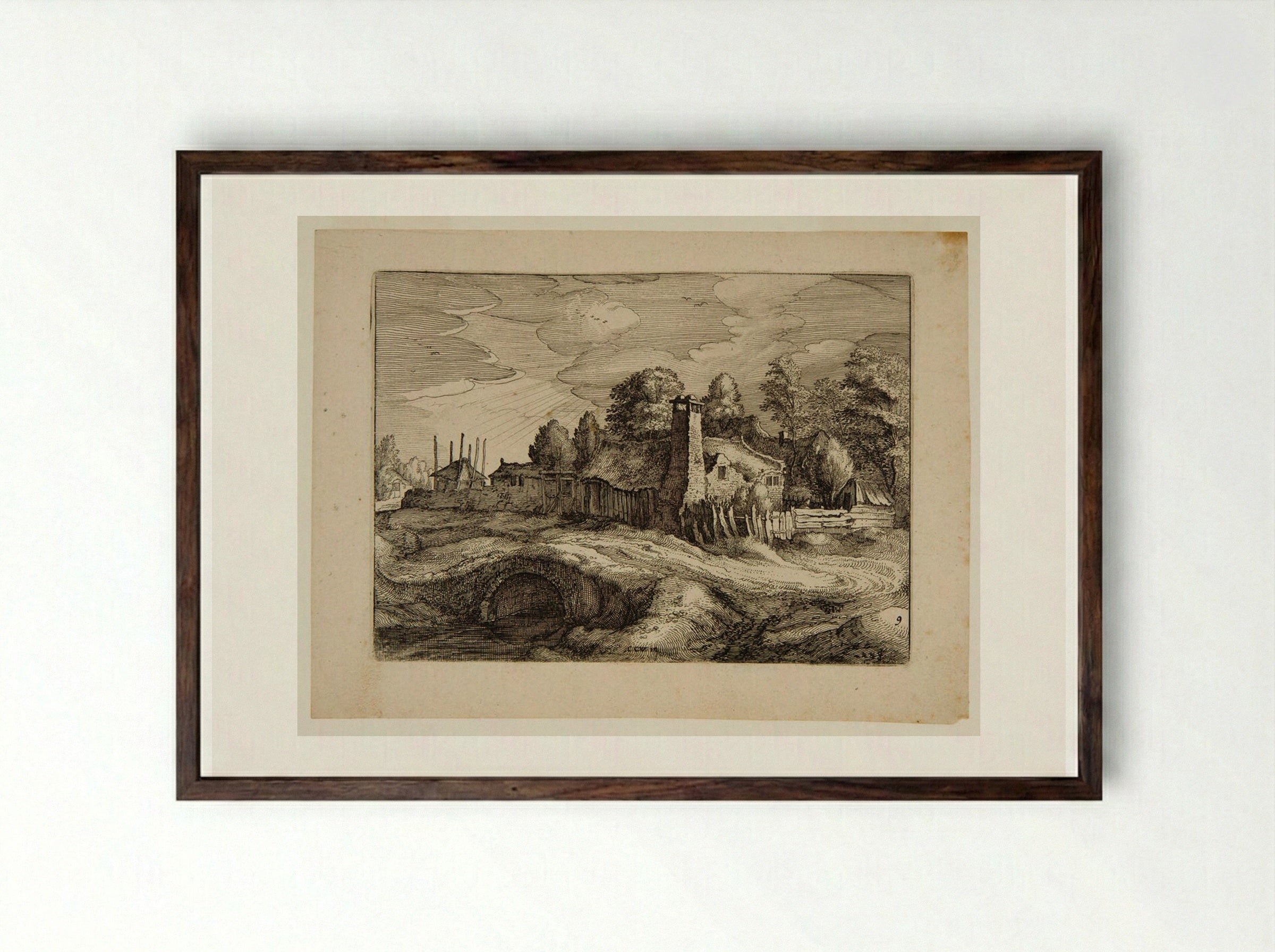 View of a Village - Claes Jansz. Visscher - Framed Print Dark Wood