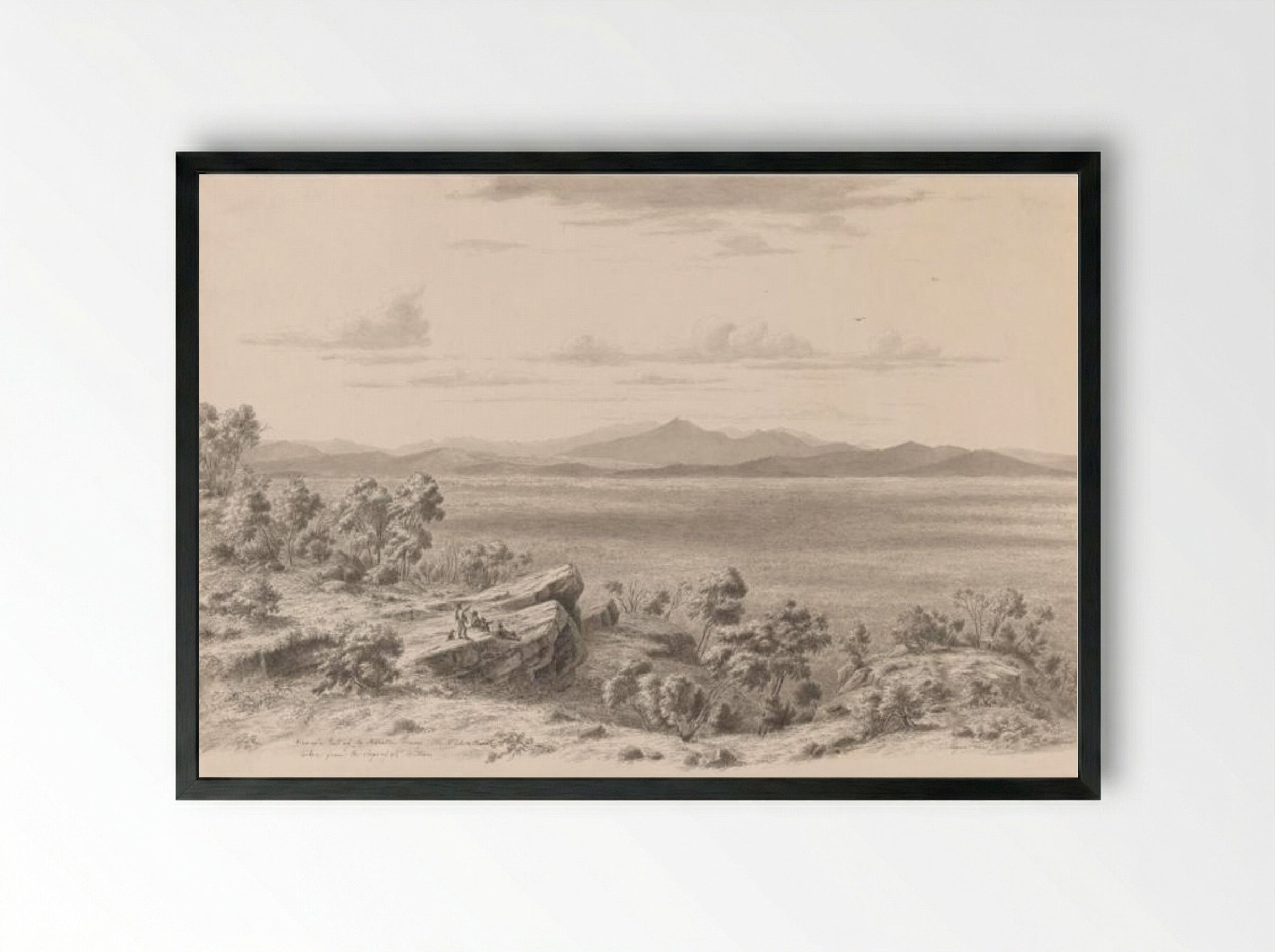View of a part of the Australian Pyrenees, little Mt Cole and Ararat, taken from the slopes of Mt William - Eugene von Guerard - Framed Print Black