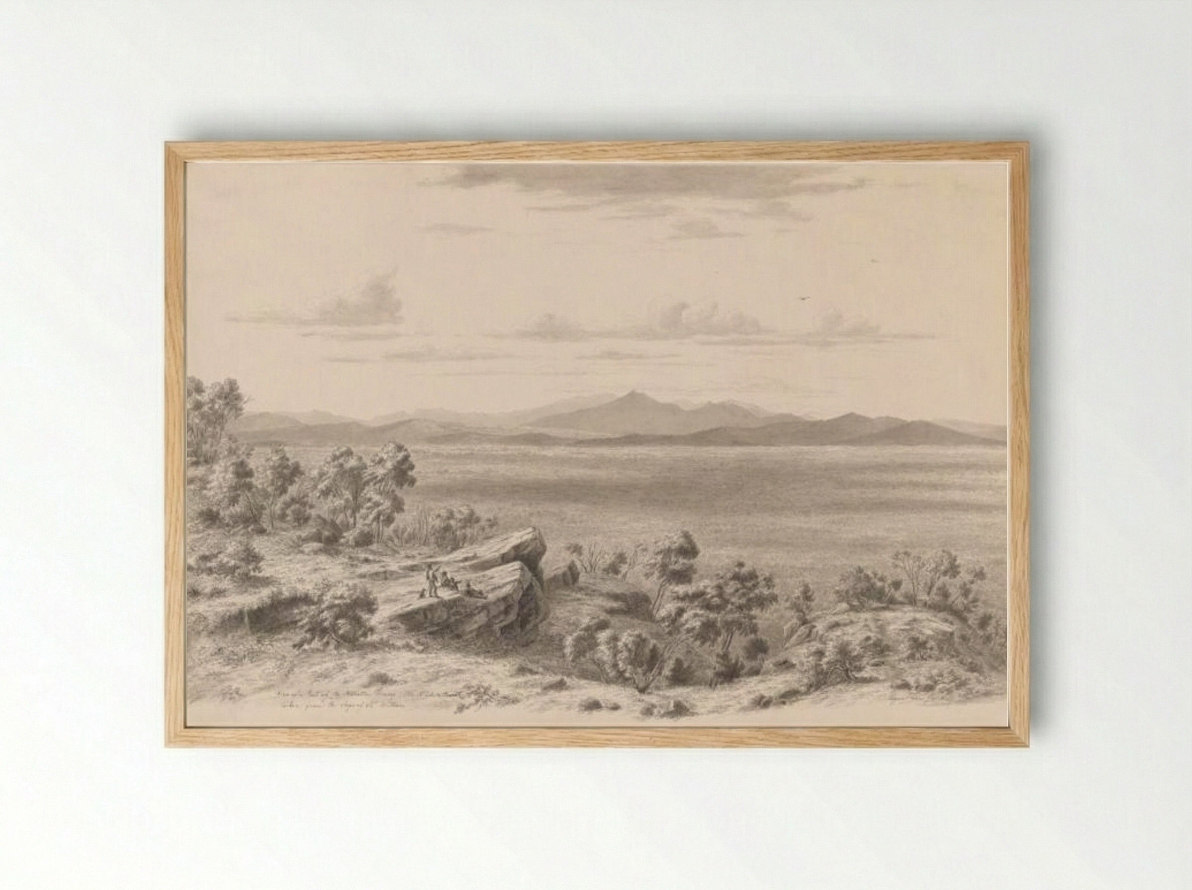 View of a part of the Australian Pyrenees, little Mt Cole and Ararat, taken from the slopes of Mt William - Eugene von Guerard - Framed Print Wood