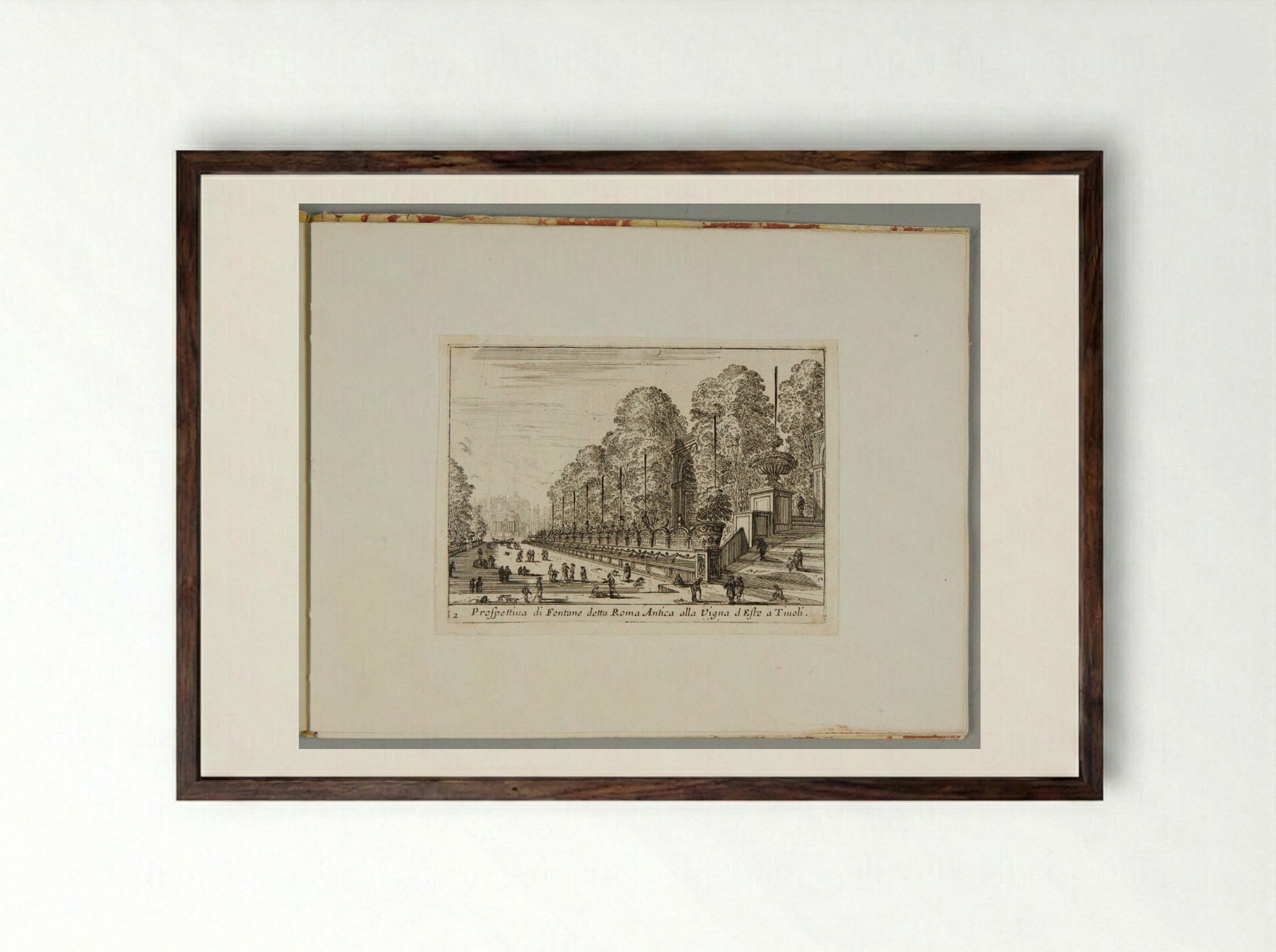 View of the Ancient Roman Fountain at the Villa d'Este in Tivoli - Israël Silvestre - Framed Print Dark Wood