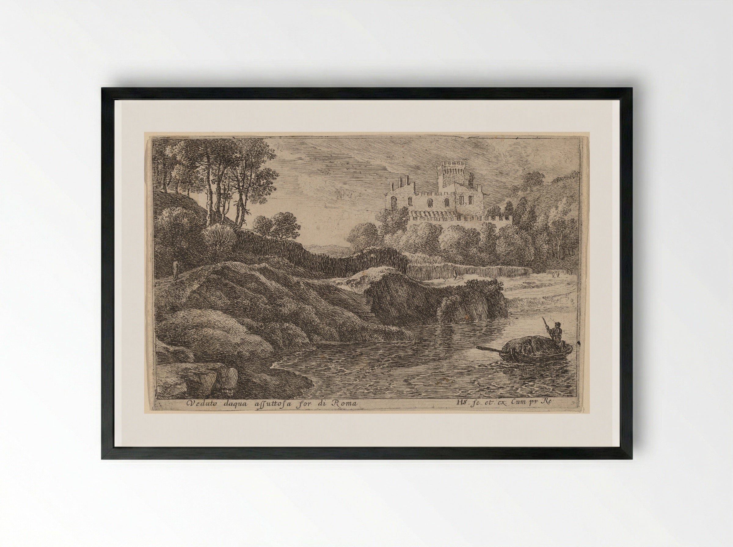 View of the Aqua Acetosa - Herman van Swanevelt - Framed Print Black
