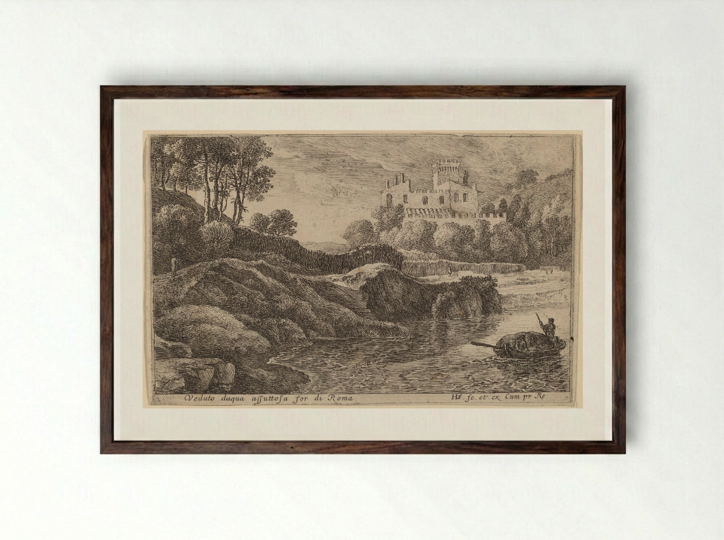 View of the Aqua Acetosa - Herman van Swanevelt - Framed Print Dark Wood