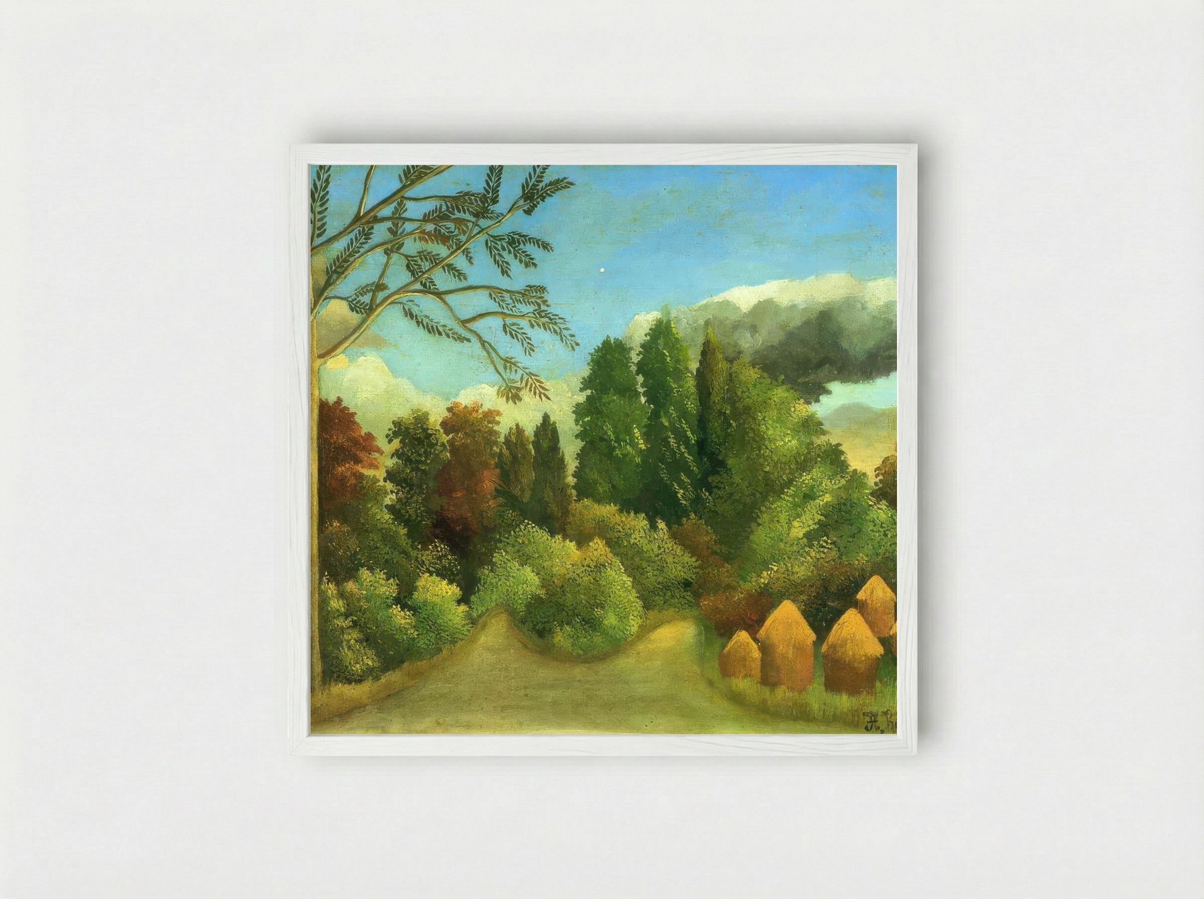 View of the Banks of the Oise by Henri Rousseau – Naïve Art French River - Framed Print White
