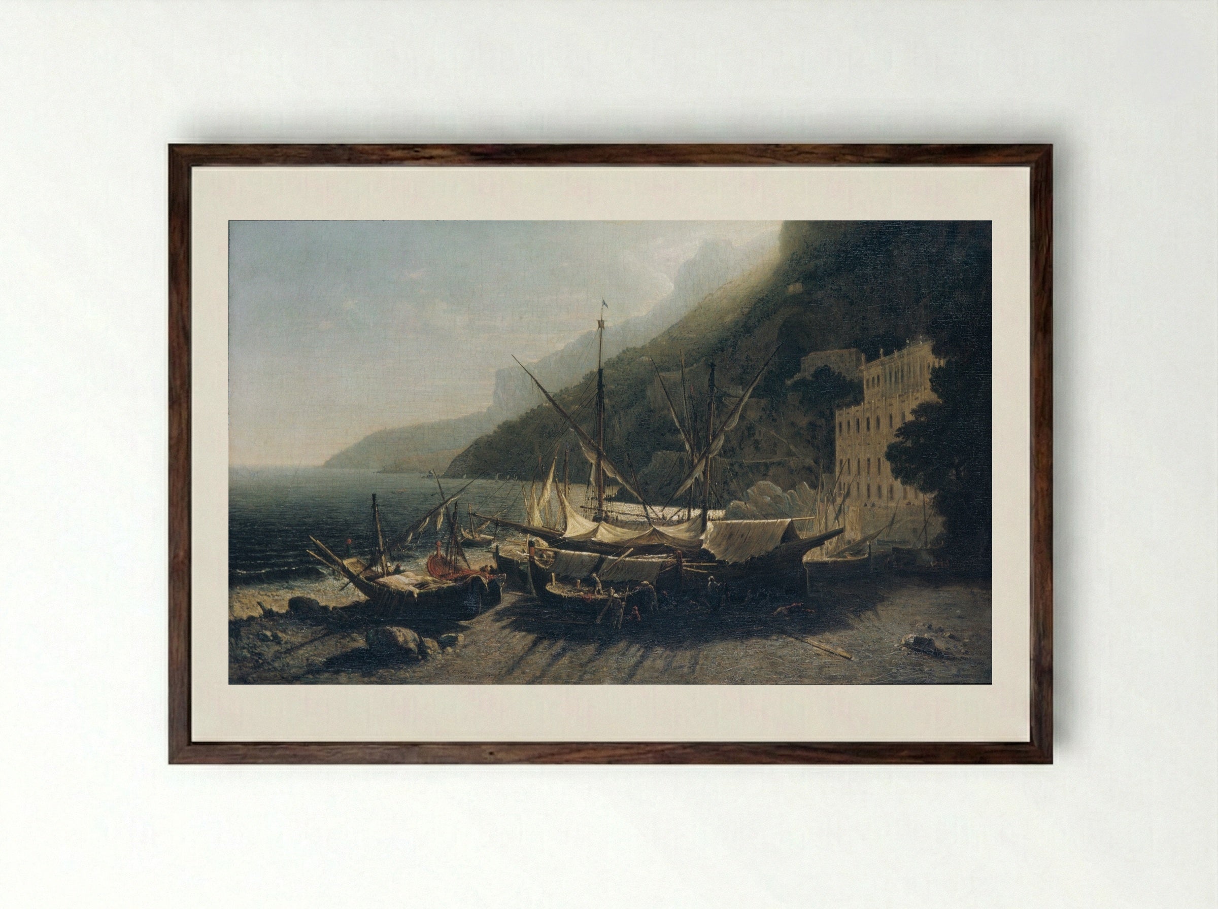 View of the Bay of Naples - George Loring Brown - Framed Print Dark Wood