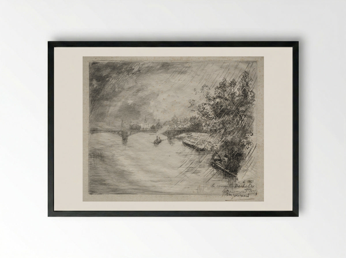 View of the Bridge of Saint-Pères - Félix Bracquemond - Framed Print Black