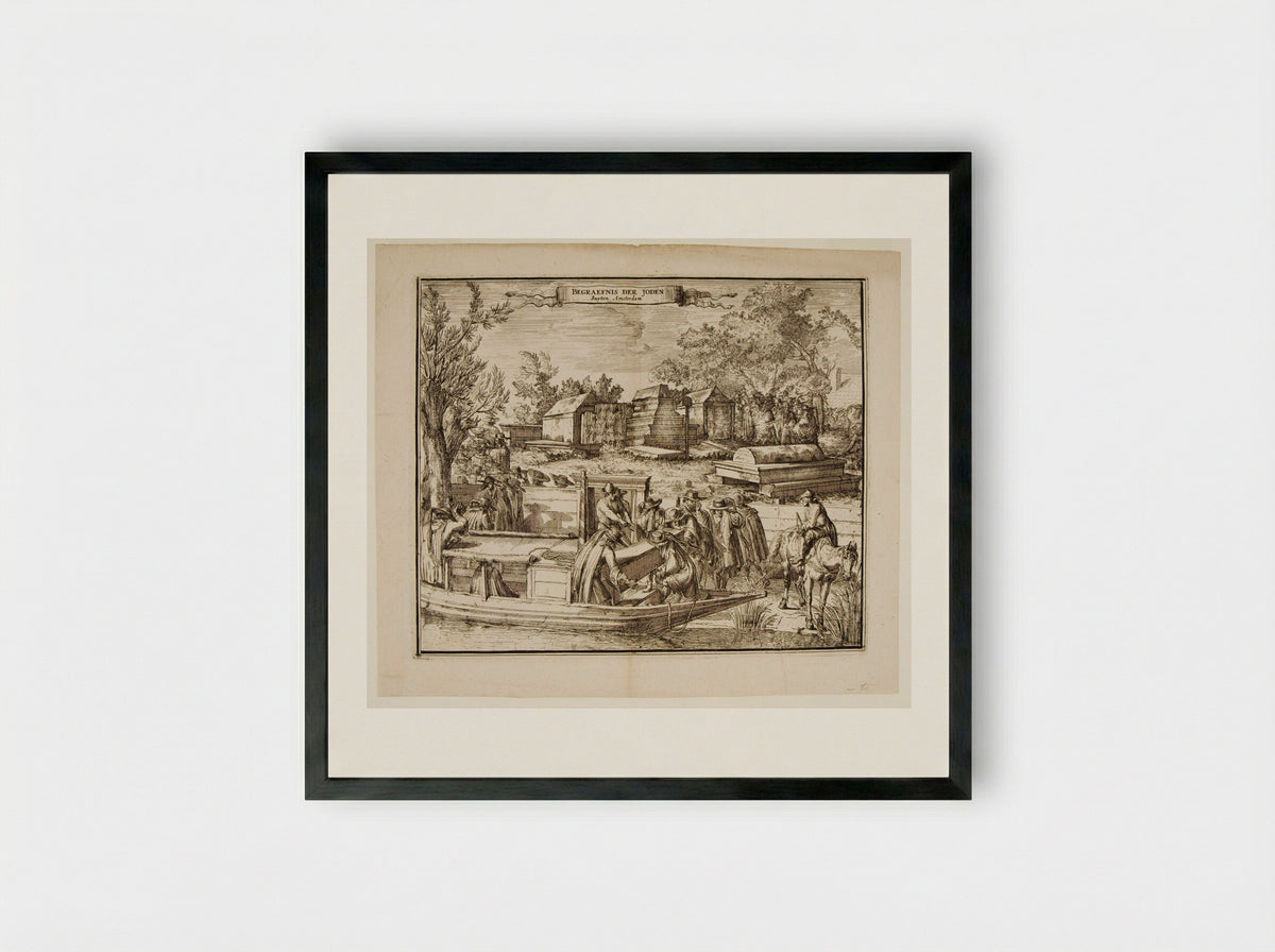 View of the Burial Ground of the Portuguese Jews in Ouderkerk near Amsterdam - Romeyn de Hooghe - Framed Print Black