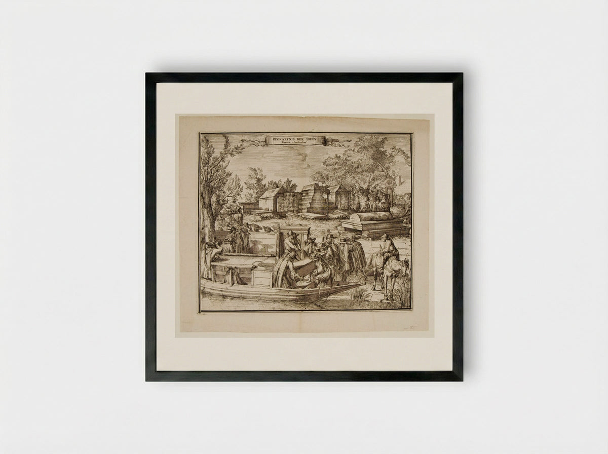 View of the Burial Ground of the Portuguese Jews in Ouderkerk near Amsterdam - Romeyn de Hooghe - Framed Print Black