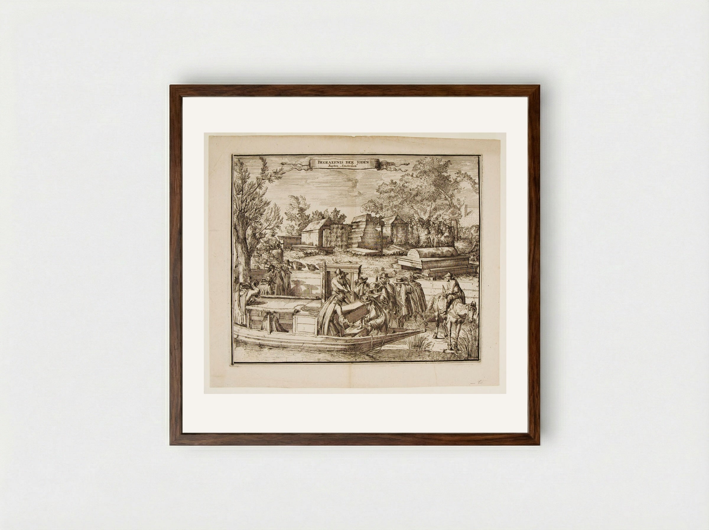 View of the Burial Ground of the Portuguese Jews in Ouderkerk near Amsterdam - Romeyn de Hooghe - Framed Print Dark Wood