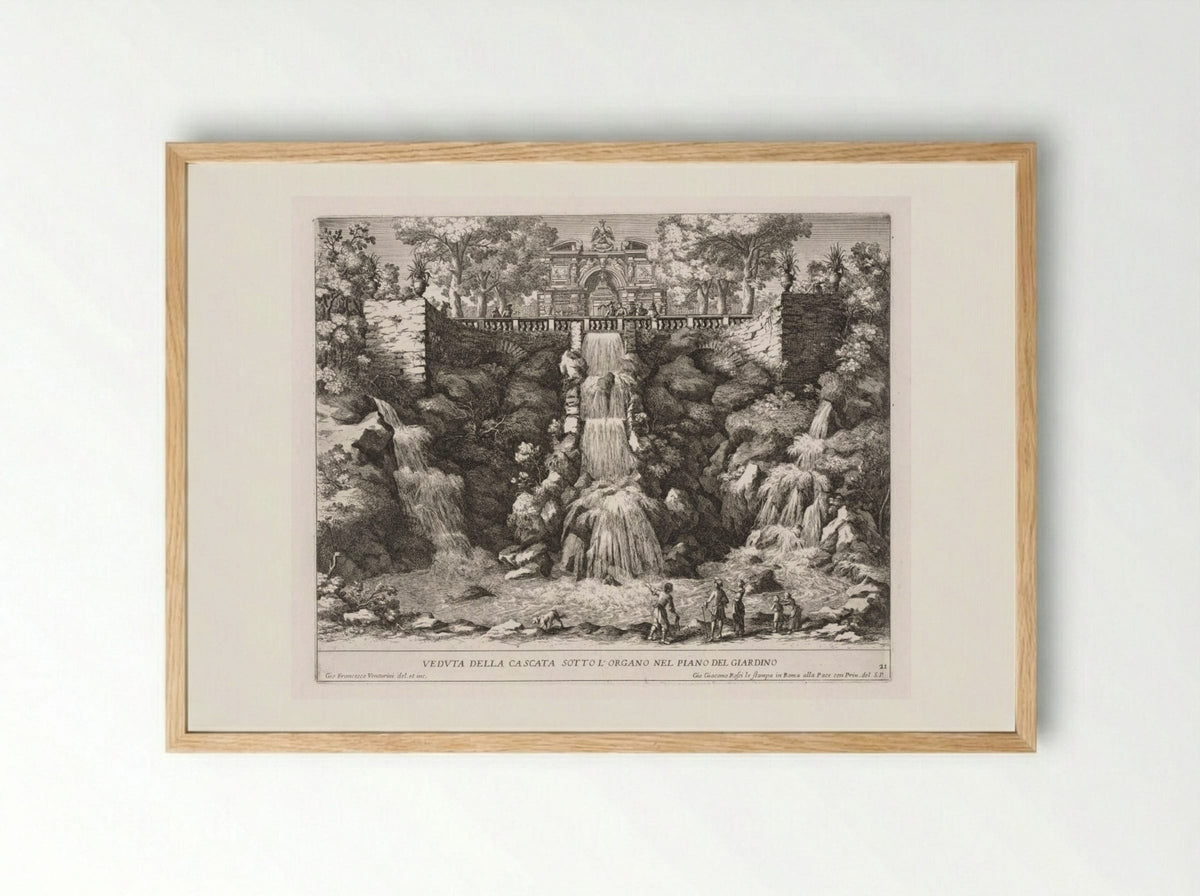 View of the Cascade below the Organ from the Garden - Giovanni Francesco Venturini - Framed Print Wood