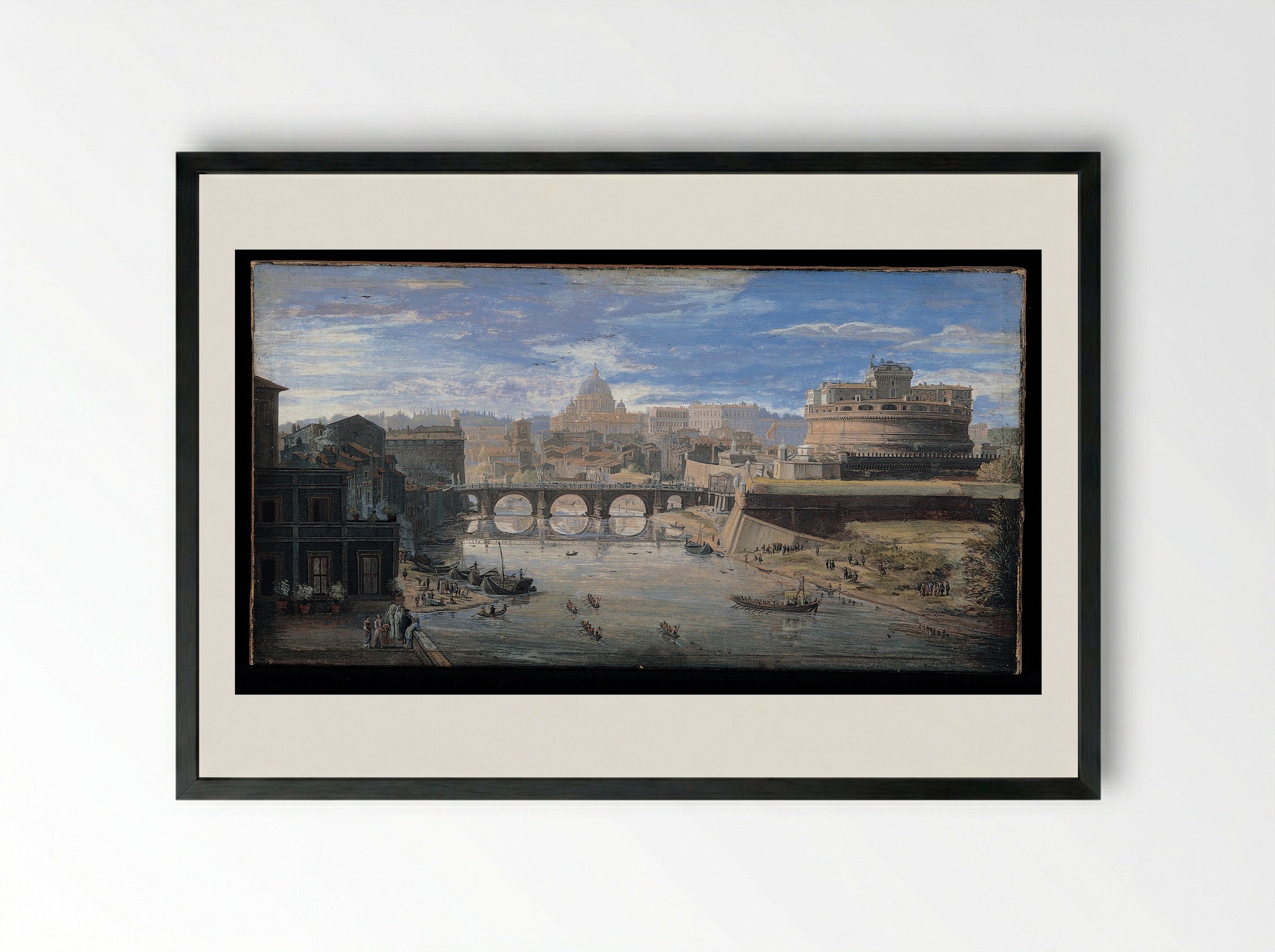 View of the Castel Sant'Angelo and the Tiber - Caspar van Wittel - Framed Print Black