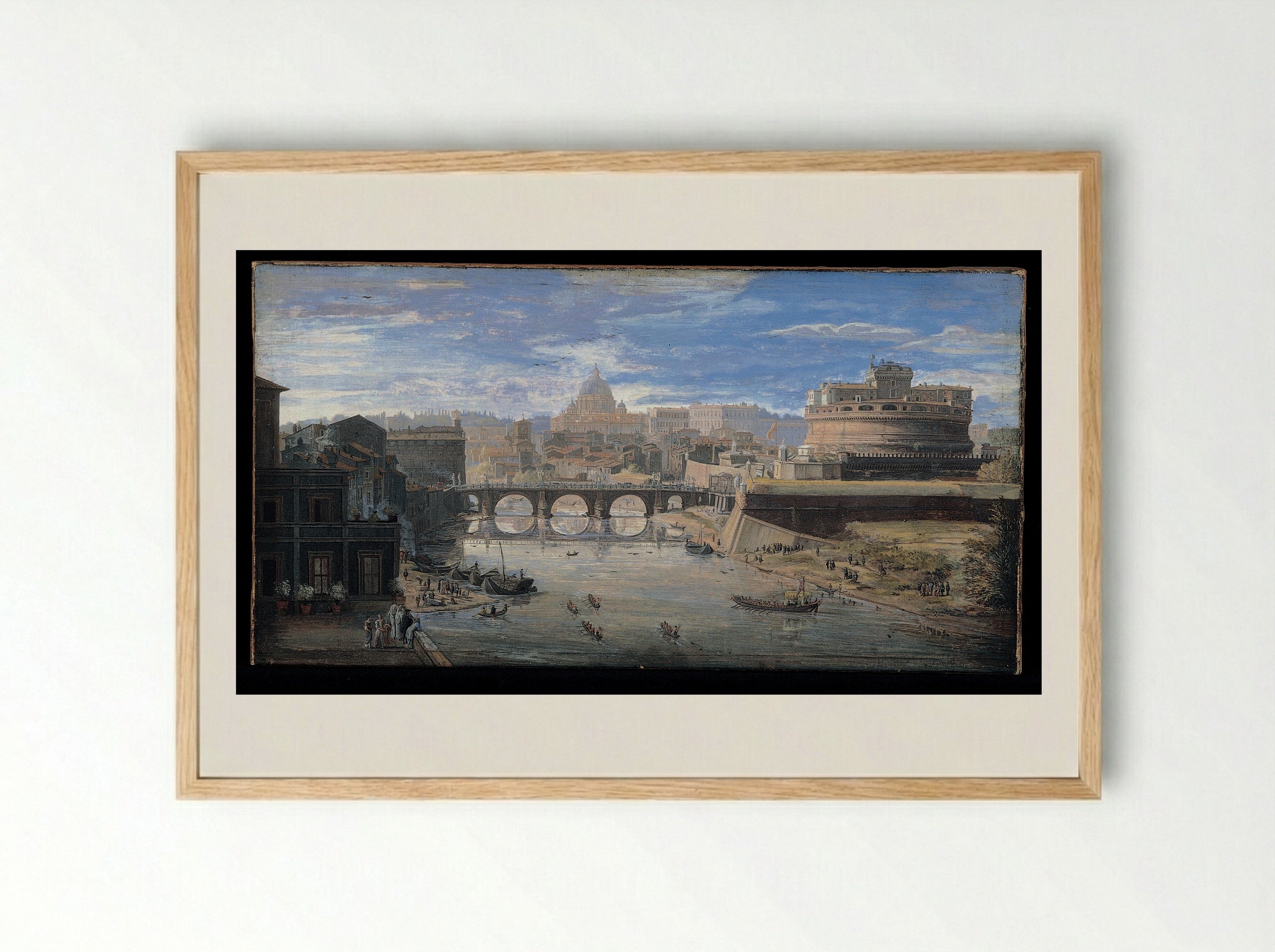 View of the Castel Sant'Angelo and the Tiber - Caspar van Wittel - Framed Print Wood