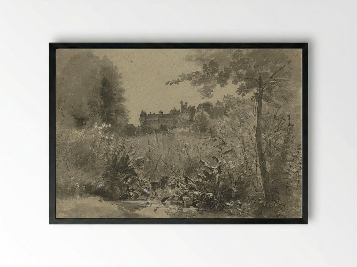 View of the Château of Pierrefonds - François-Louis Français - Framed Print Black