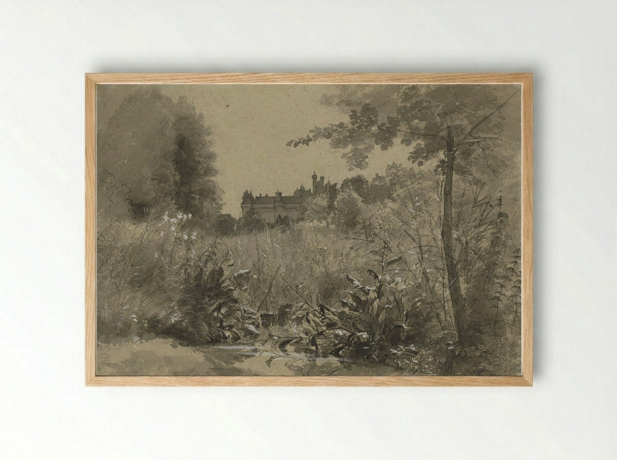 View of the Château of Pierrefonds - François-Louis Français - Framed Print Wood
