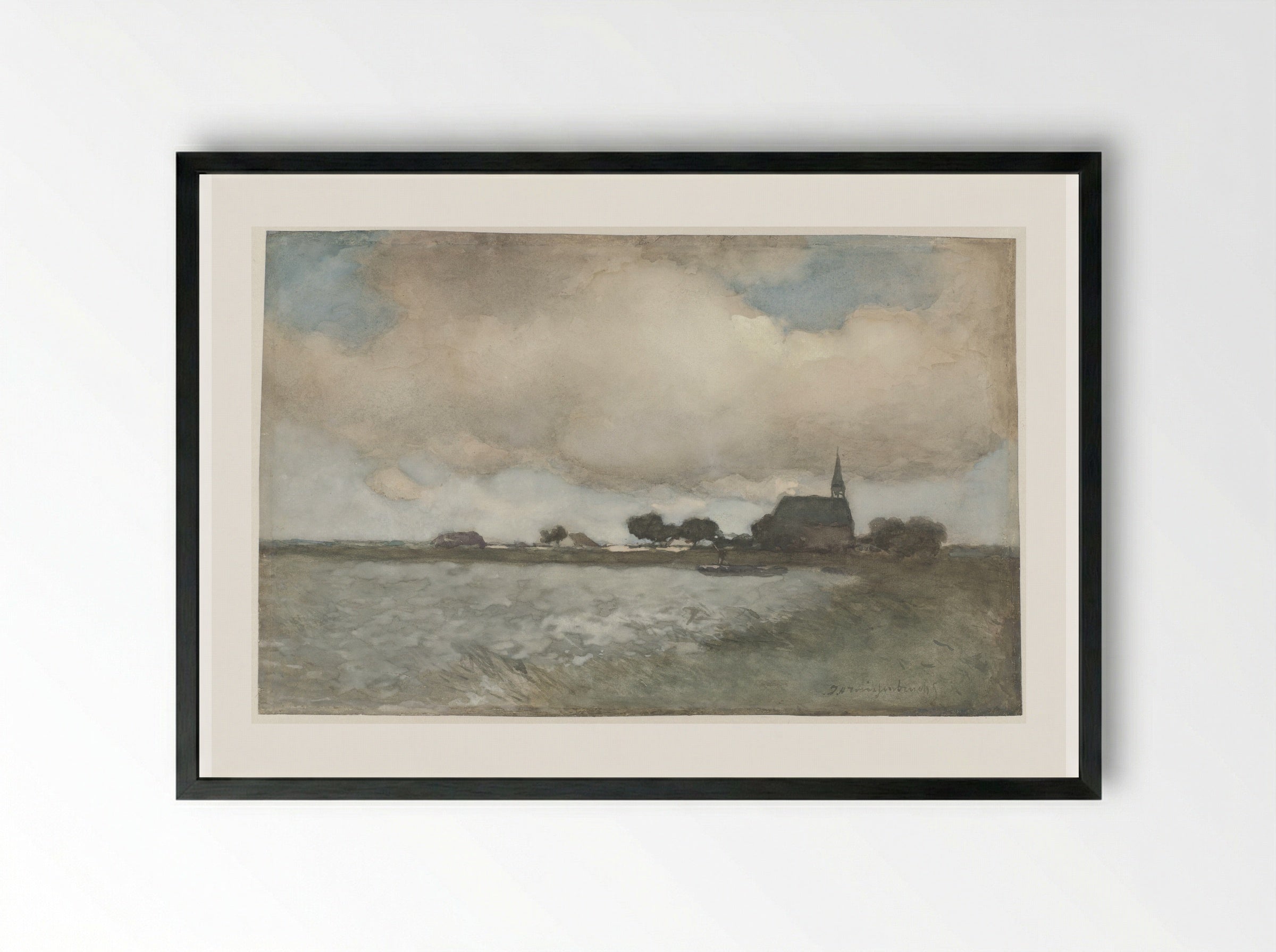 View of the Church at Noordse Dorp near Noorden - Johan Hendrik Weissenbruch - Framed Print Black