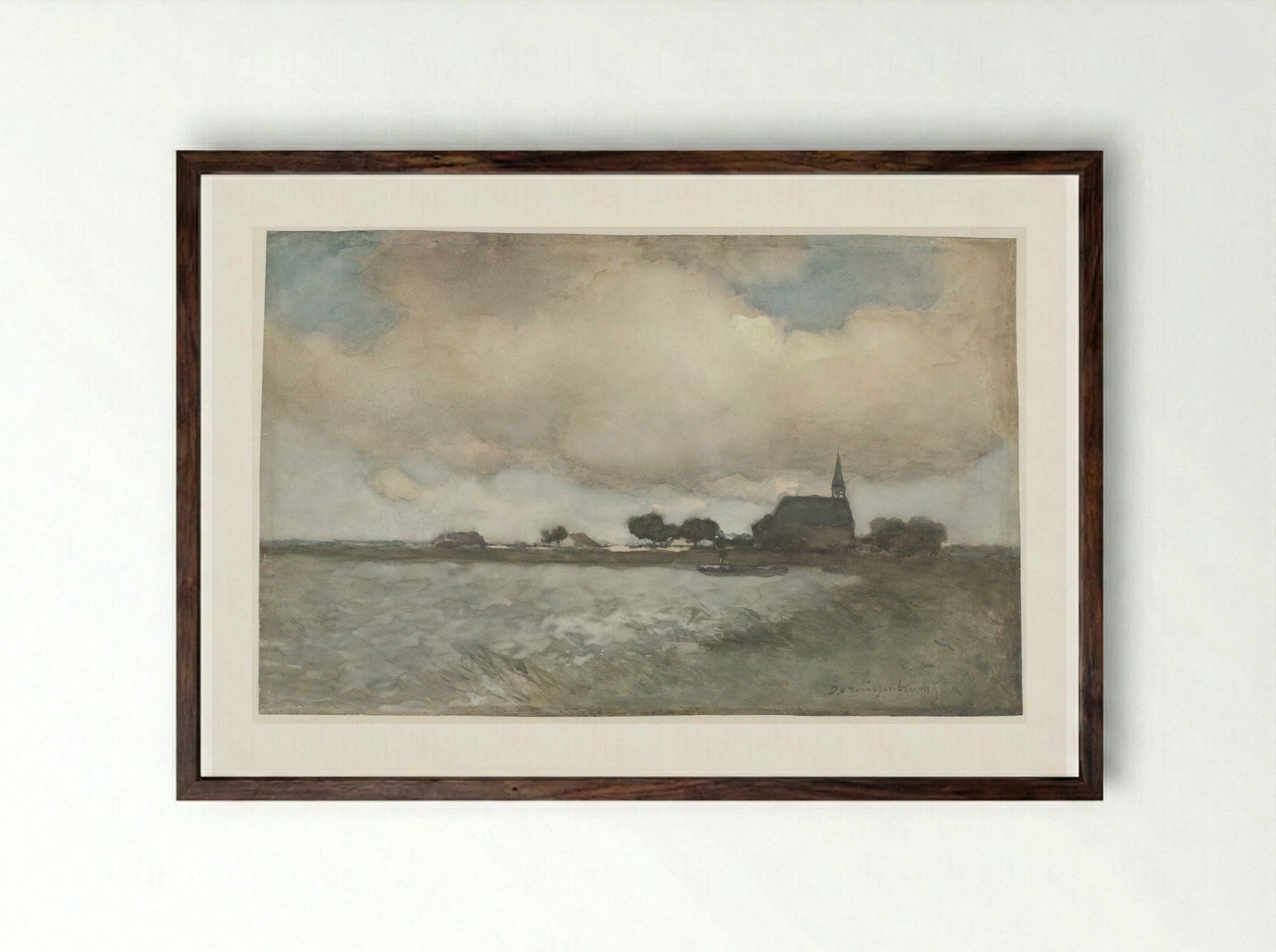 View of the Church at Noordse Dorp near Noorden - Johan Hendrik Weissenbruch - Framed Print Dark Wood