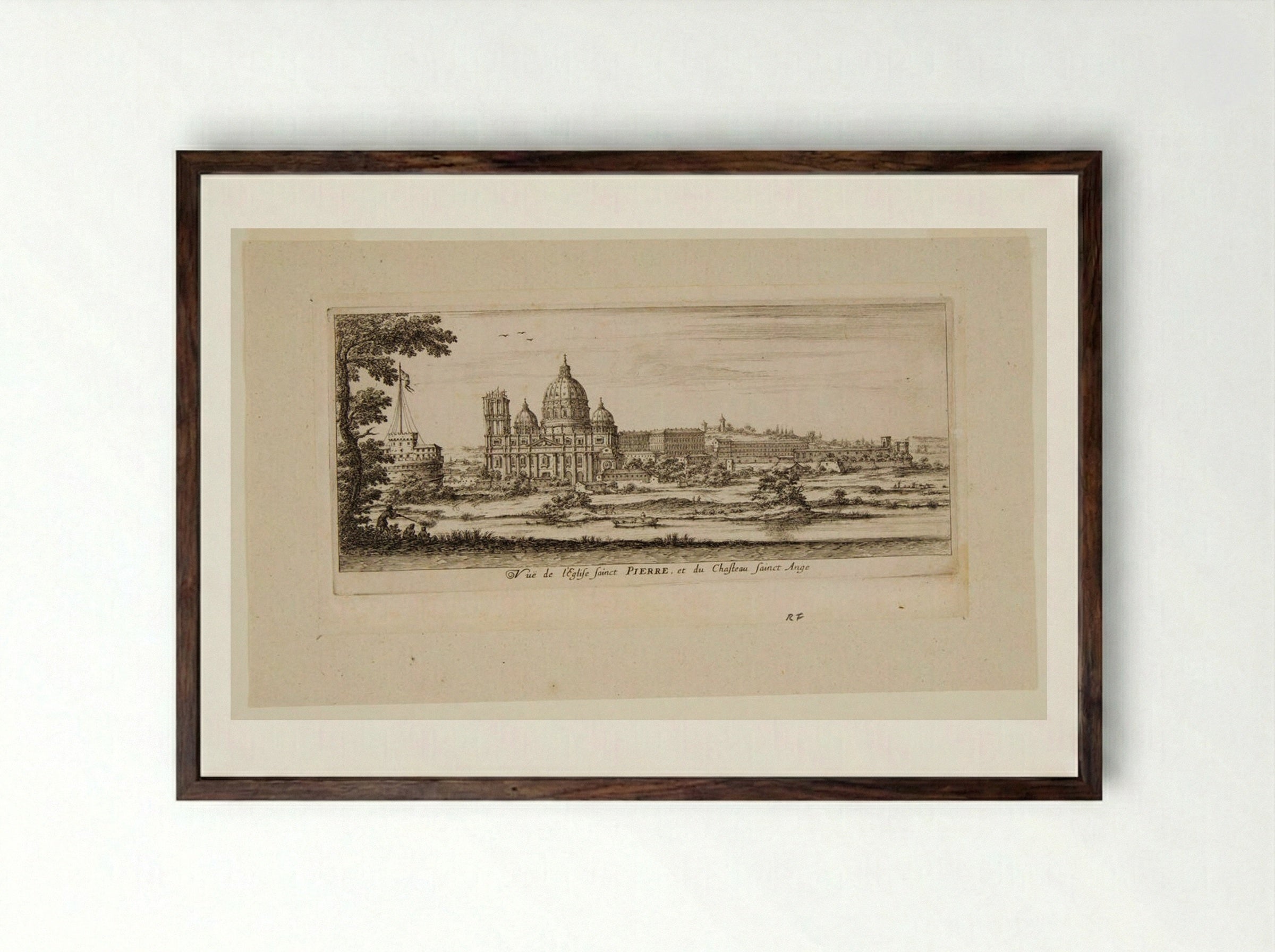 View of the Church of Saint Peter and the Castello San Angelo - Israël Silvestre - Framed Print Dark Wood