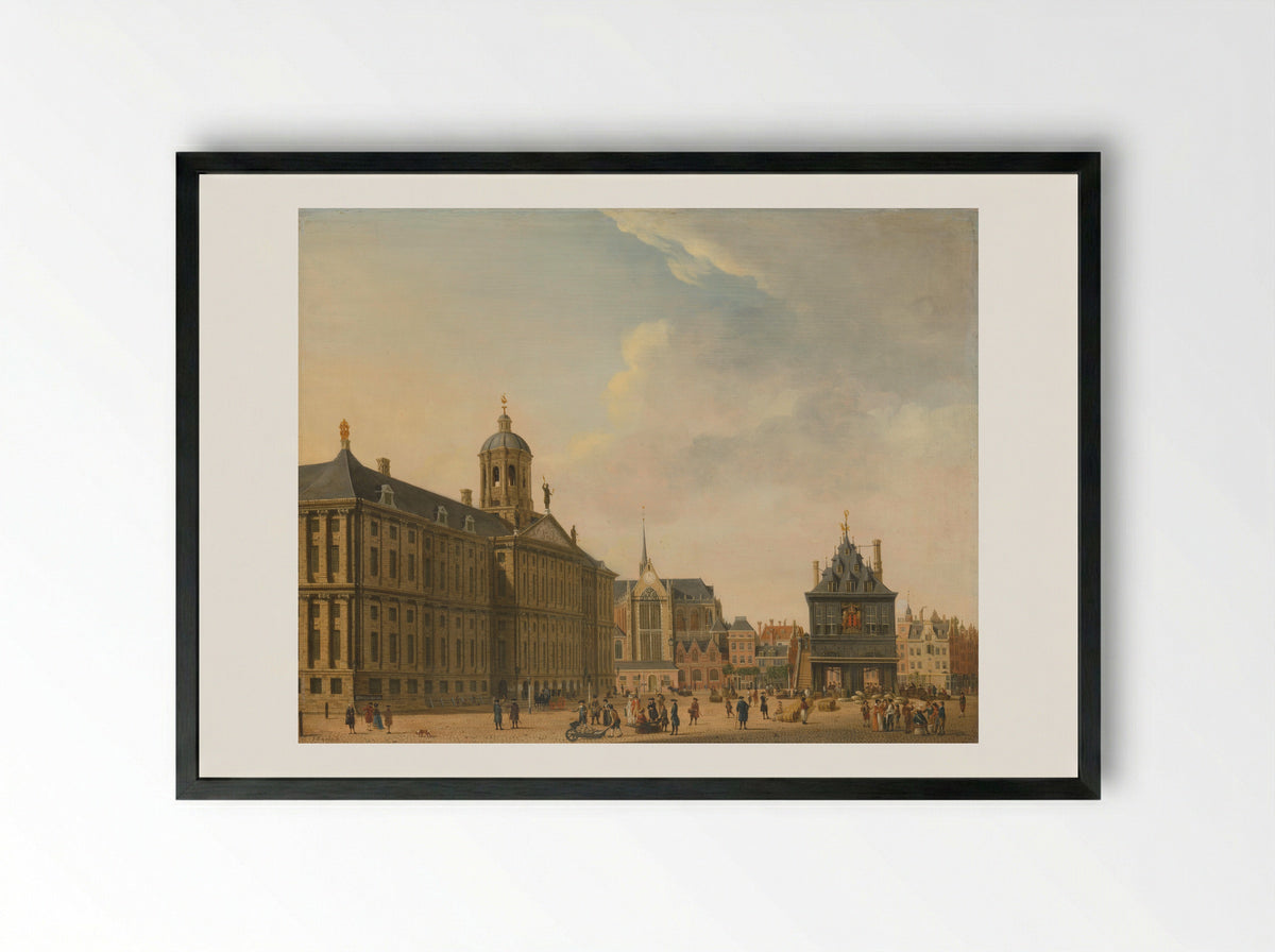 View of the Dam in Amsterdam - Jan Ekels the Elder - Framed Print Black