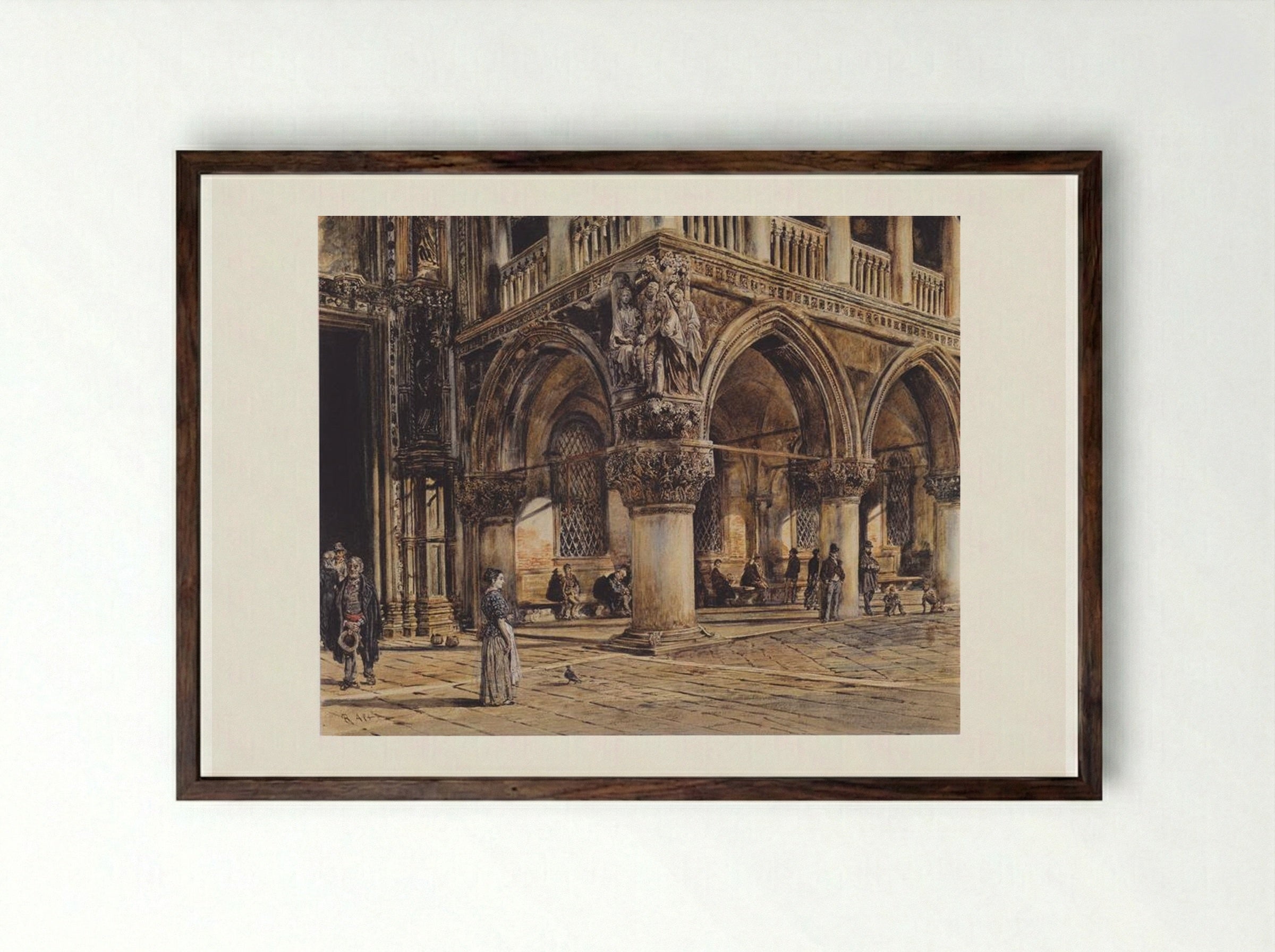 View of the Ducal Palace in Venice - Rudolf von Alt - Framed Print Dark Wood