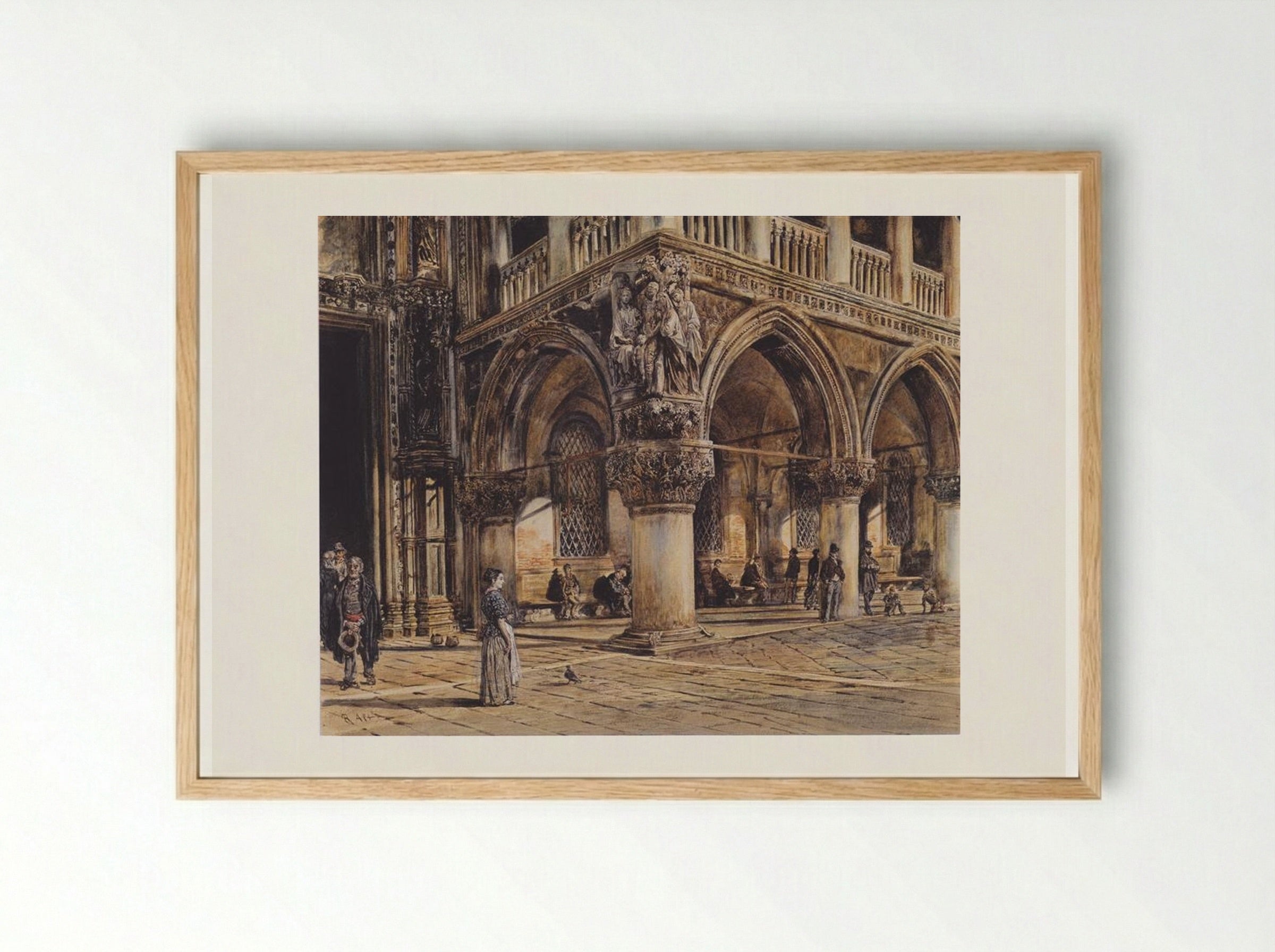 View of the Ducal Palace in Venice - Rudolf von Alt - Framed Print Wood