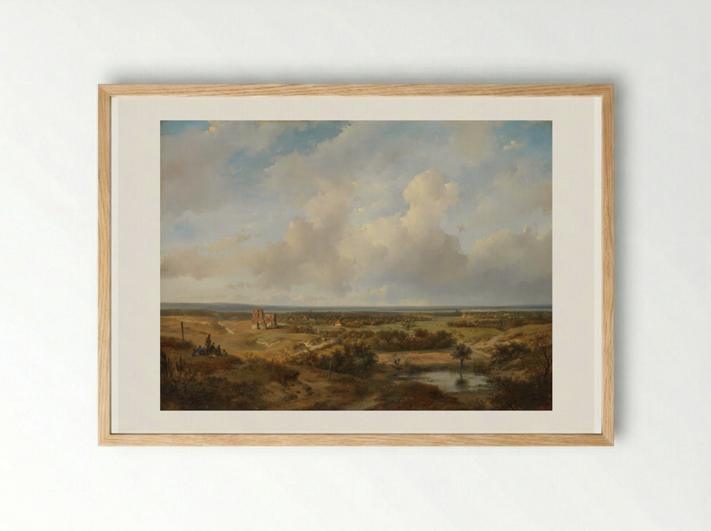View of the Dunes with the Ruins of Brederode Castle near Santpoort - Andreas Schelfhout - Framed Print Wood