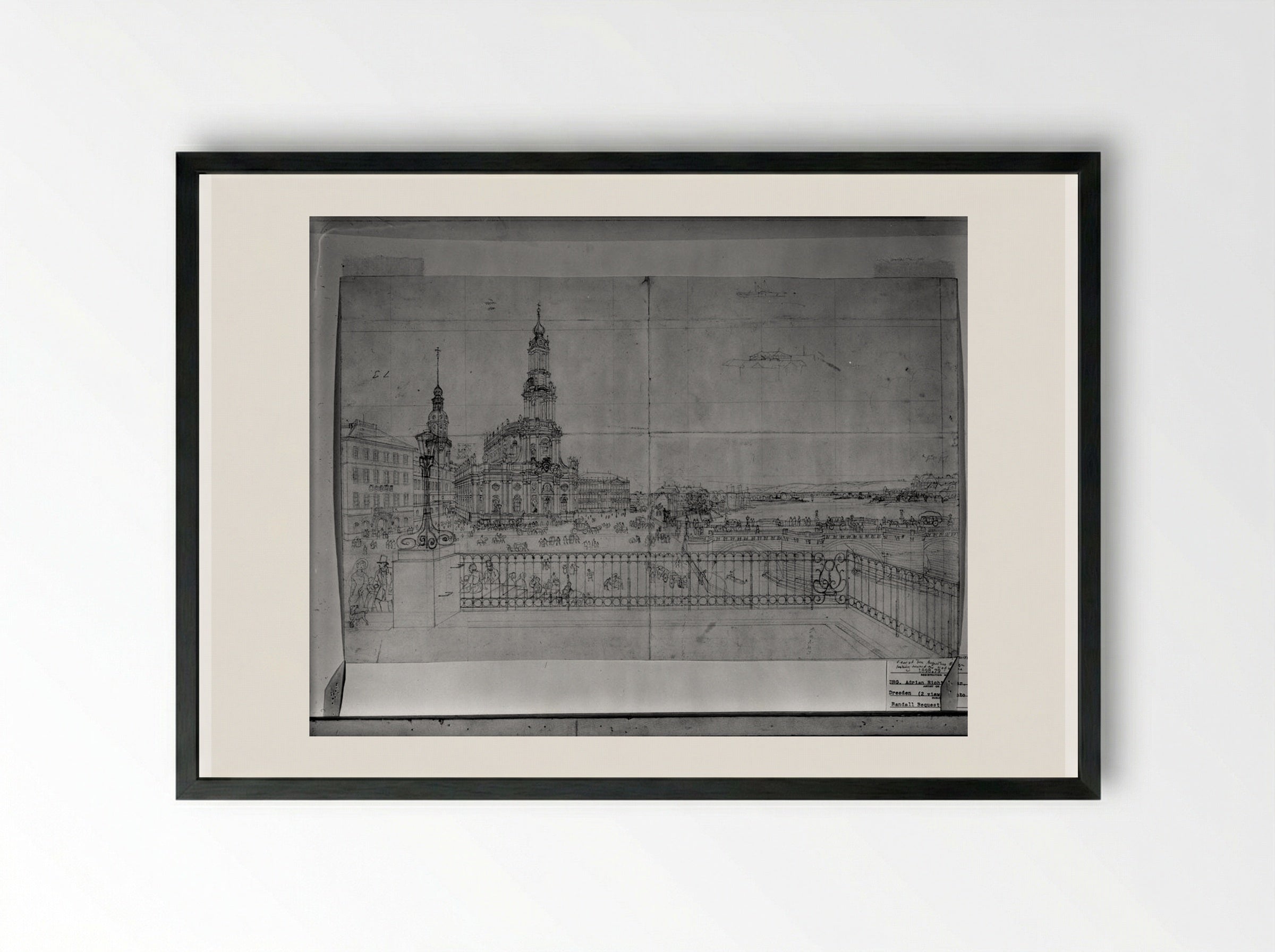 View of the Elbe and the Hofkirche from the Brühl Terrace, Dresden - Adrian Ludwig Richter - Framed Print Black