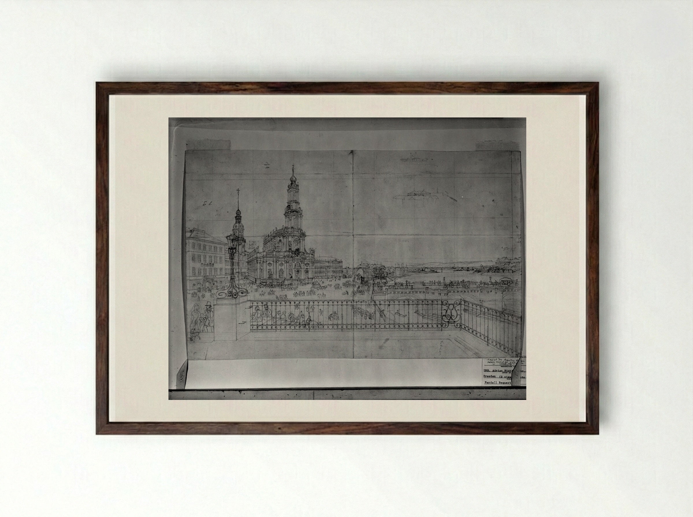 View of the Elbe and the Hofkirche from the Brühl Terrace, Dresden - Adrian Ludwig Richter - Framed Print Dark Wood