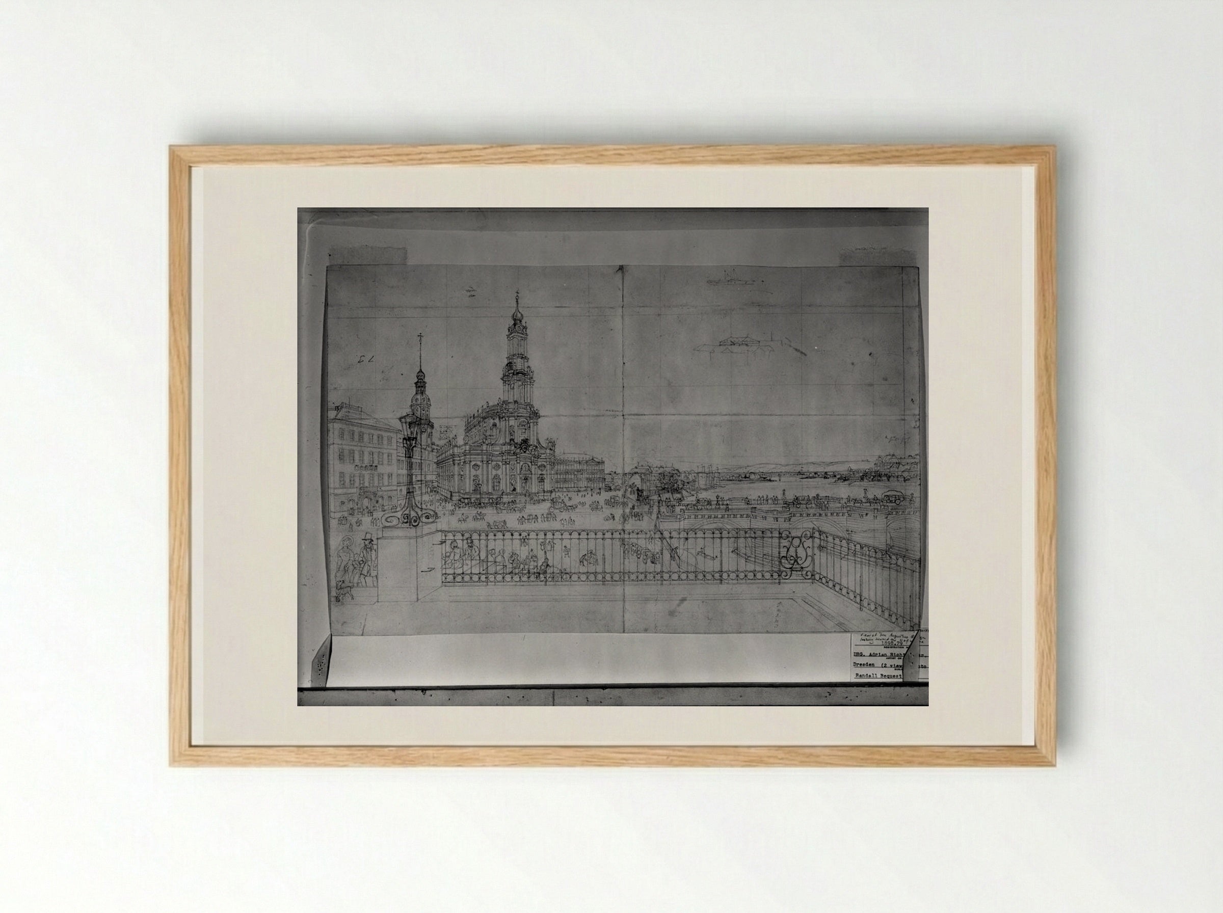 View of the Elbe and the Hofkirche from the Brühl Terrace, Dresden - Adrian Ludwig Richter - Framed Print Wood
