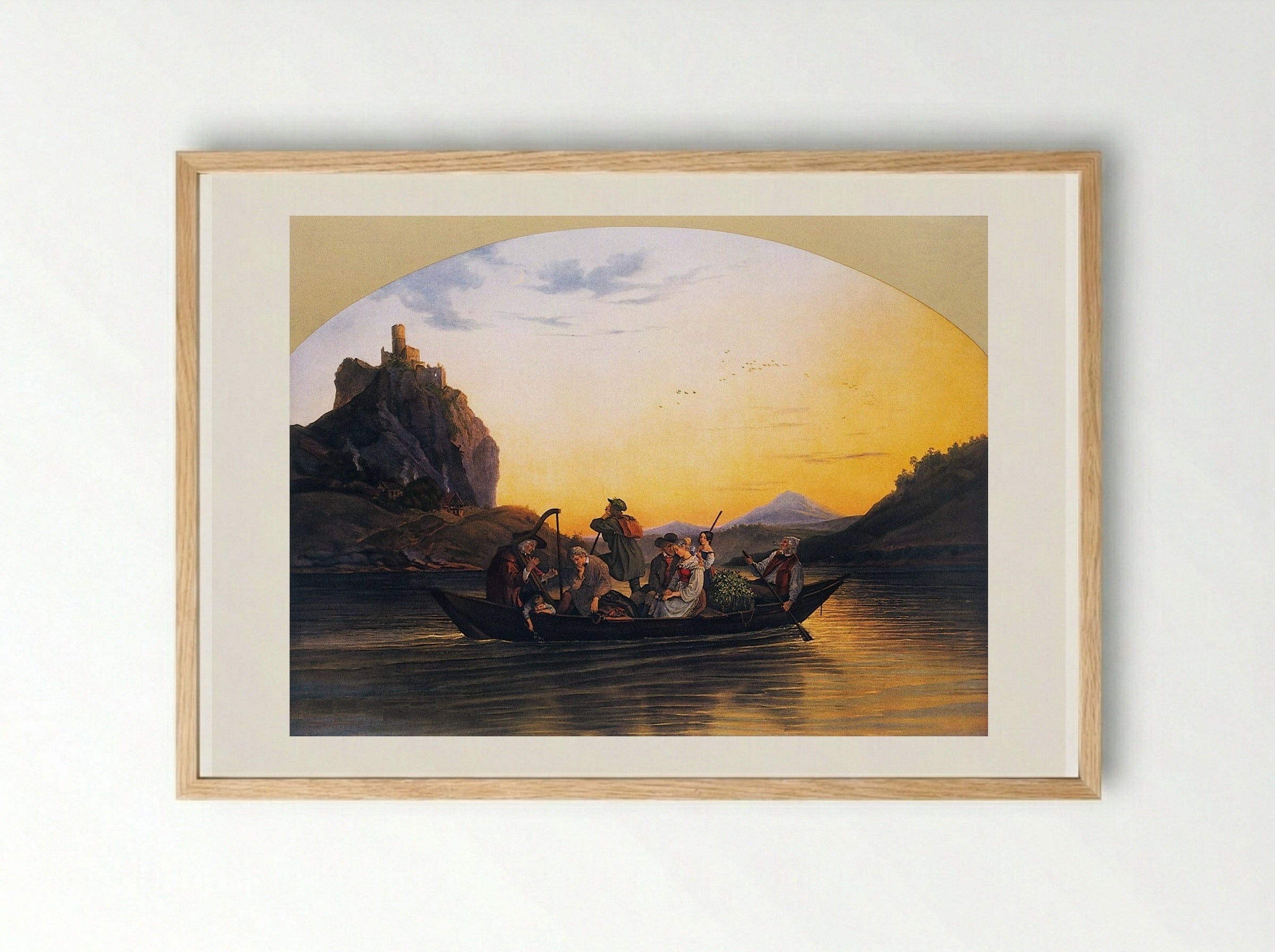 View of the Elbe with the Town of Aussig in the Foreground and the Schreckenstein at the Turn of the River - Adrian Ludwig Richter - Framed Print Wood
