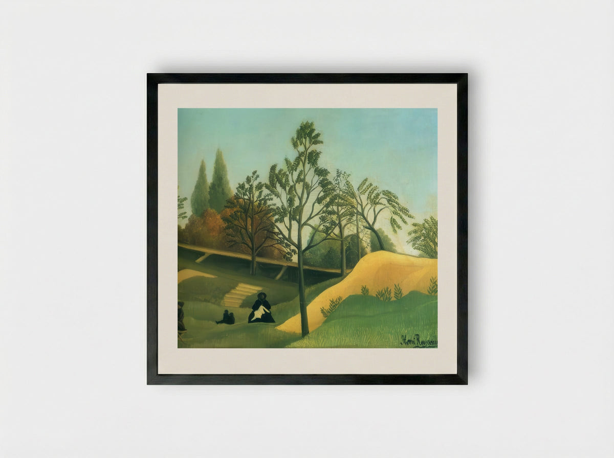 View of the Fortifications by Henri Rousseau – Naïve Art Urban Landscape Print - Framed Print Black