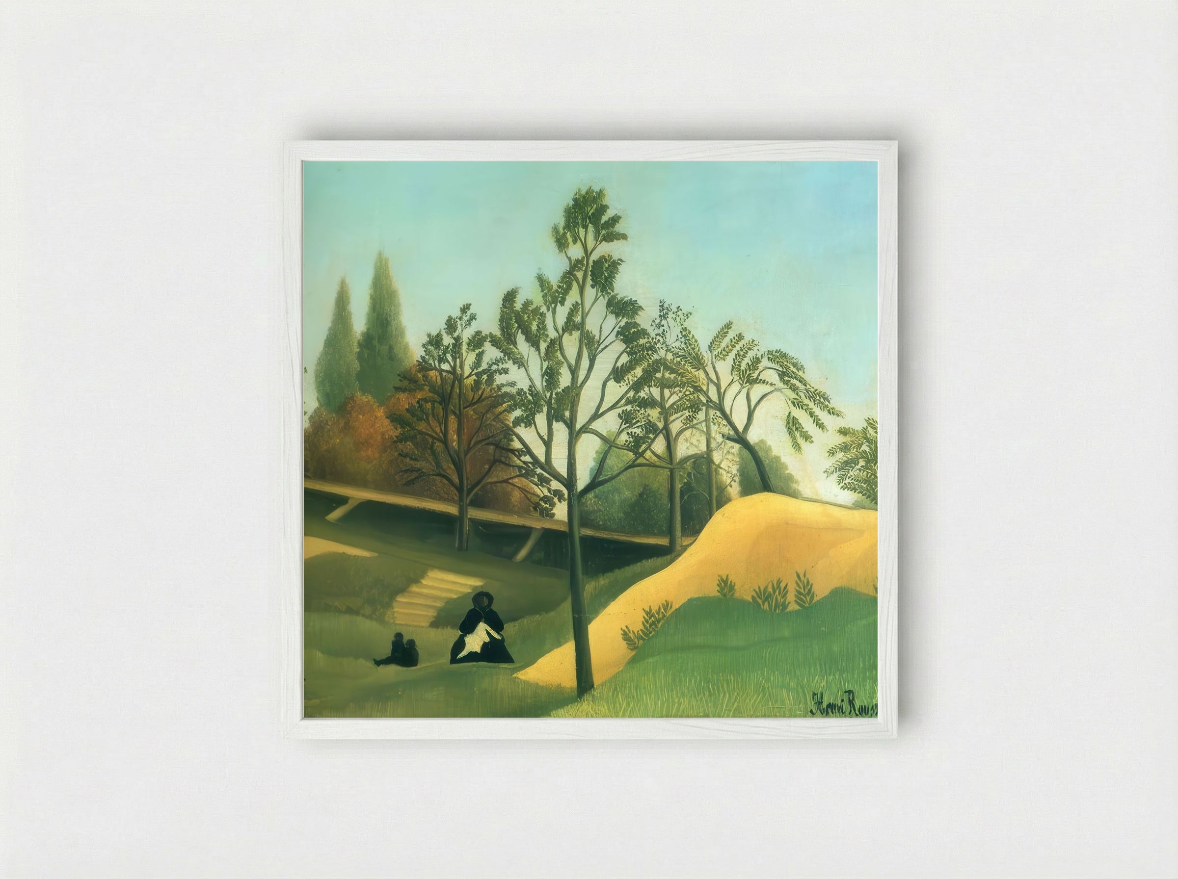 View of the Fortifications by Henri Rousseau – Naïve Art Urban Landscape Print - Framed Print White