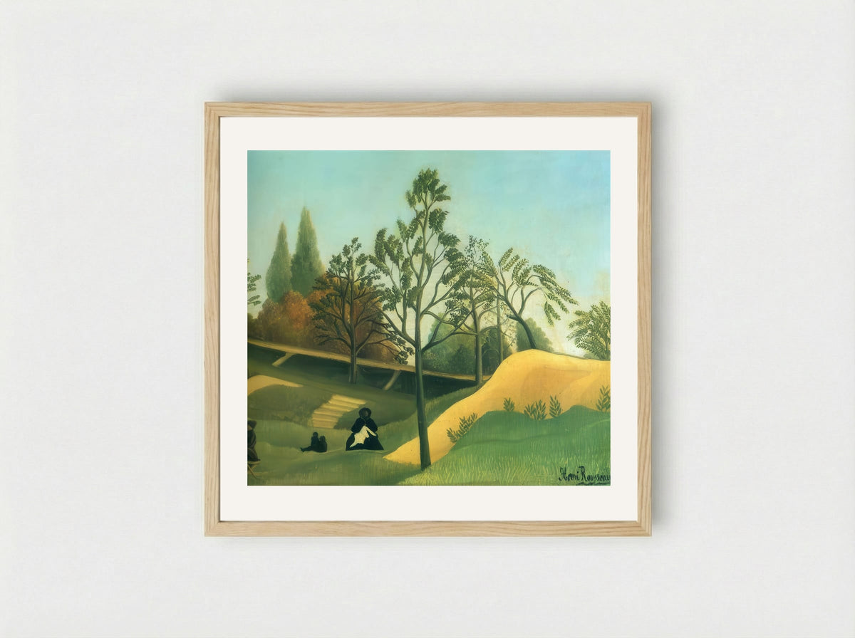 View of the Fortifications by Henri Rousseau – Naïve Art Urban Landscape Print - Framed Print Wood