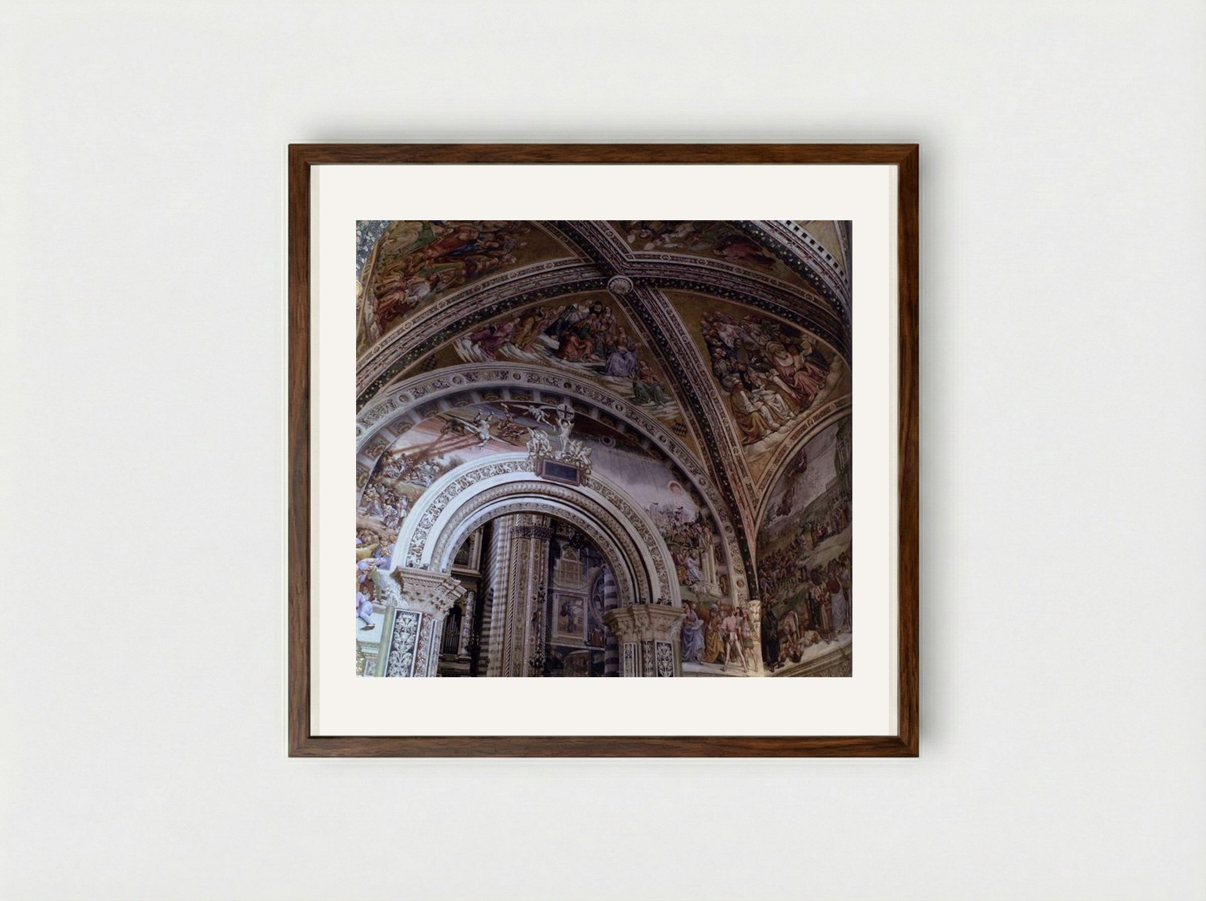 View of the Frescoes in the Chapel of San Brizio - Luca Signorelli - Framed Print Dark Wood