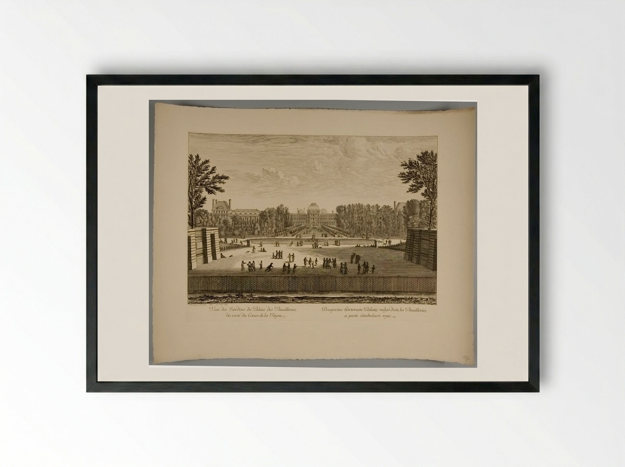 View of the Gardens of the Palace of the Tuileries from the Side of the Queen's Court - Israël Silvestre - Framed Print Black