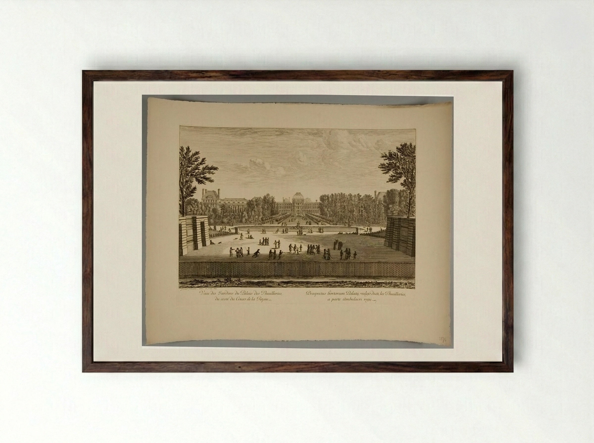 View of the Gardens of the Palace of the Tuileries from the Side of the Queen's Court - Israël Silvestre - Framed Print Dark Wood