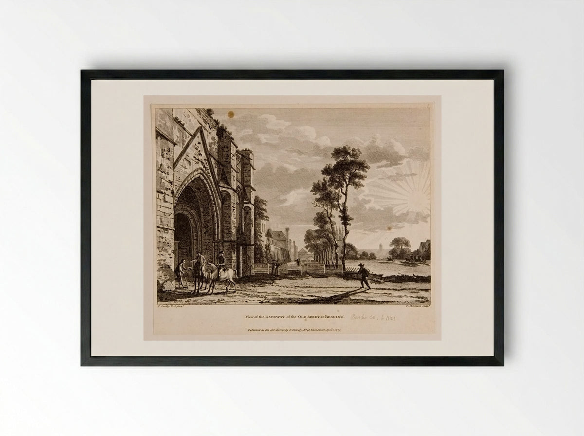 View of the Gateway of the Old Abbey at Reading - Francis Chesham - Framed Print Black