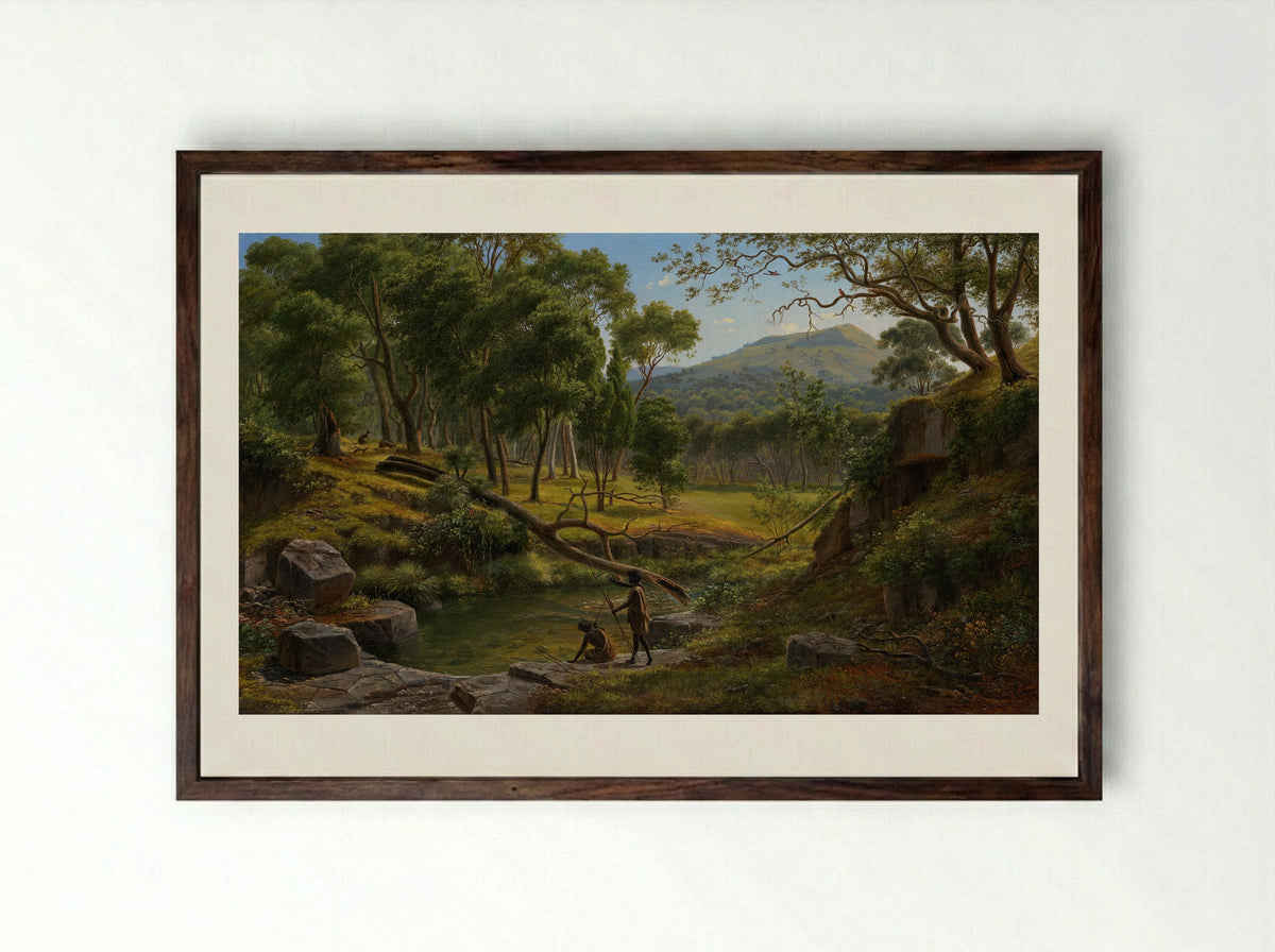 View of the Grampians taken from a hill near Hamilton on the Grange - Eugene von Guerard - Framed Print Dark Wood