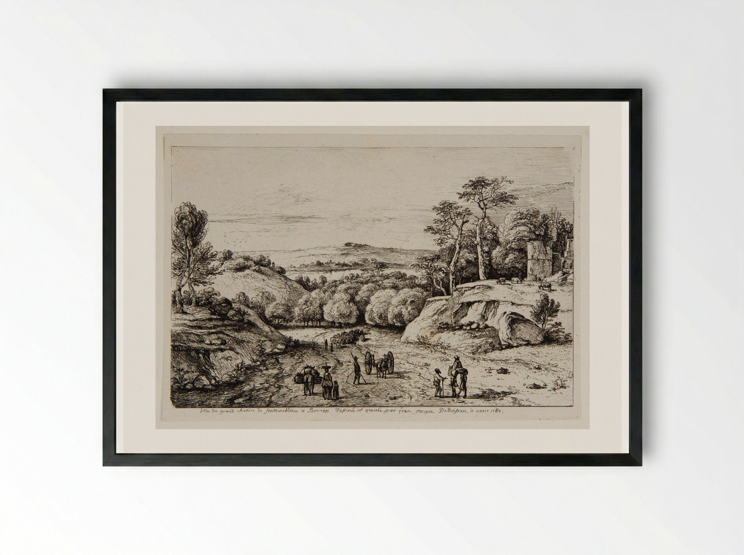 View of the Great Road of Fontainebleau at Bouron - Jean-Jacques de Boissieu - Framed Print Black