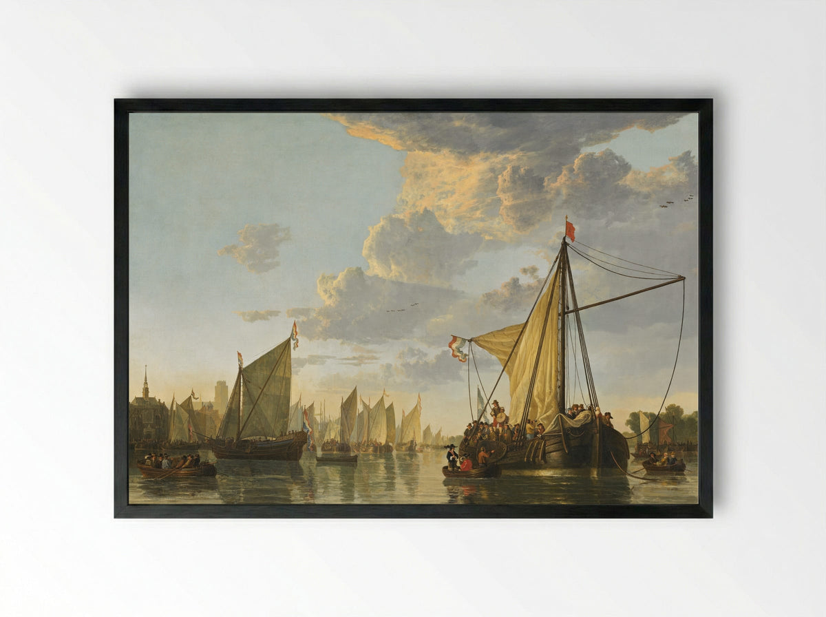View of the Groote Kerk in Dordrecht from the River Maas - Aelbert Cuyp - Framed Print Black