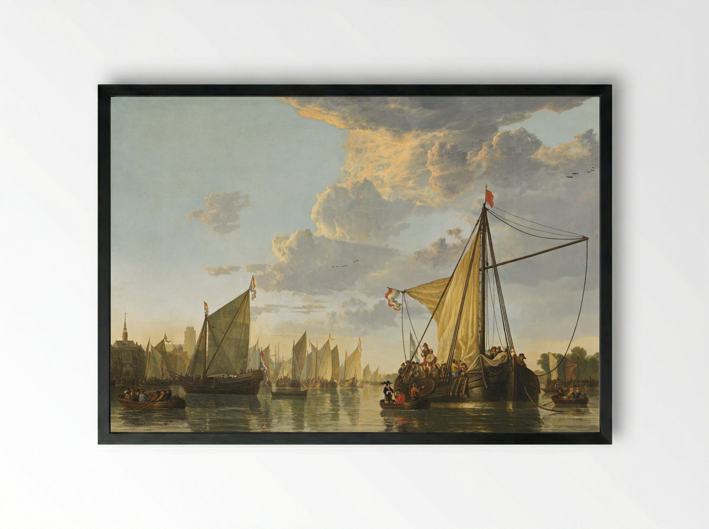 View of the Groote Kerk in Dordrecht from the River Maas - Aelbert Cuyp - Framed Print Black