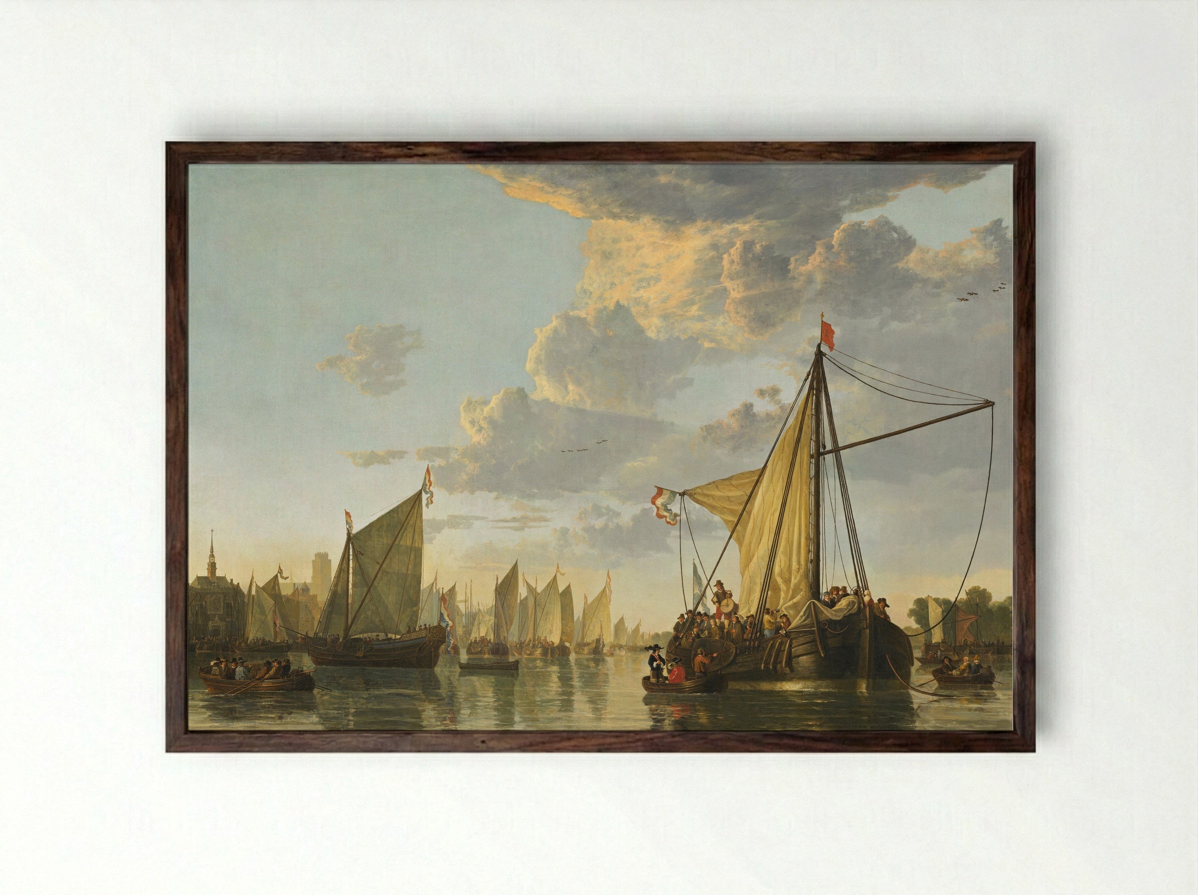 View of the Groote Kerk in Dordrecht from the River Maas - Aelbert Cuyp - Framed Print Dark Wood