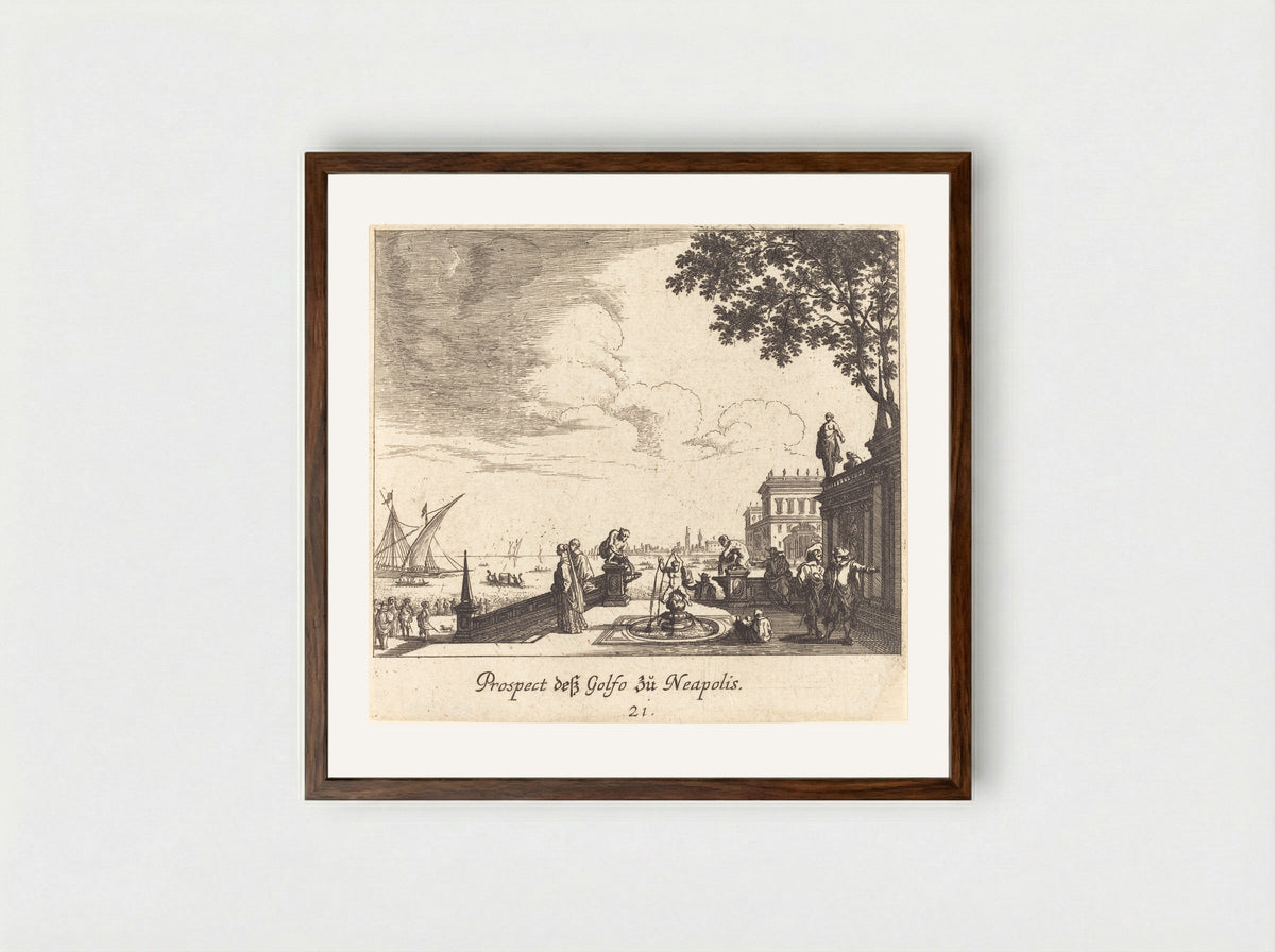 View of the Gulf of Naples - Melchior Küsel - Framed Print Dark Wood