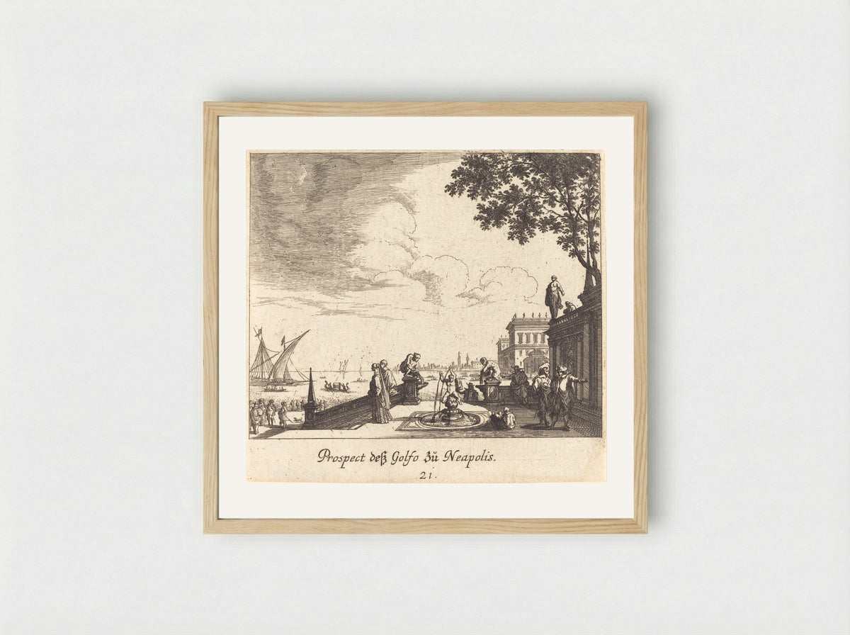 View of the Gulf of Naples - Melchior Küsel - Framed Print Wood